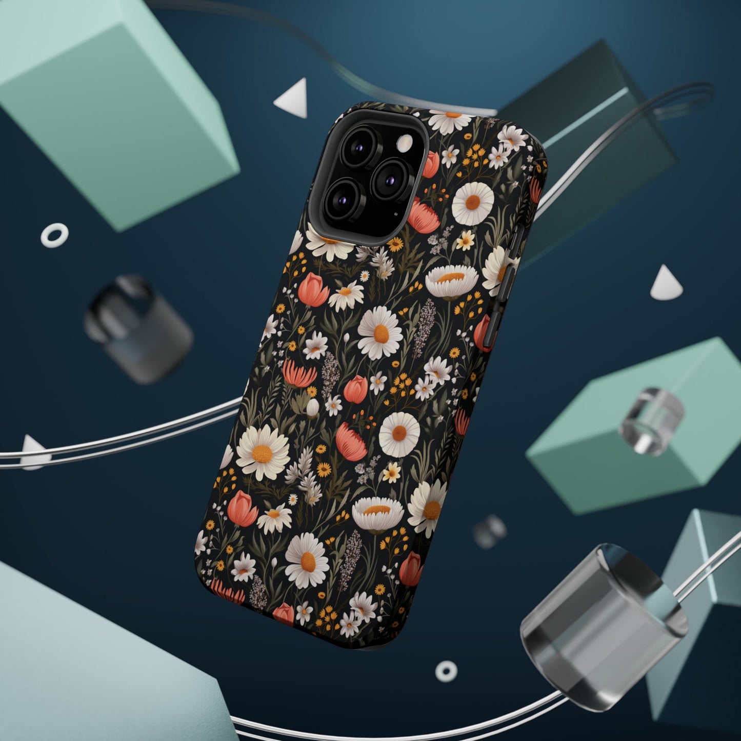 Blossom Elegance: Noir Garden Magnetic Tough iPhone Cases