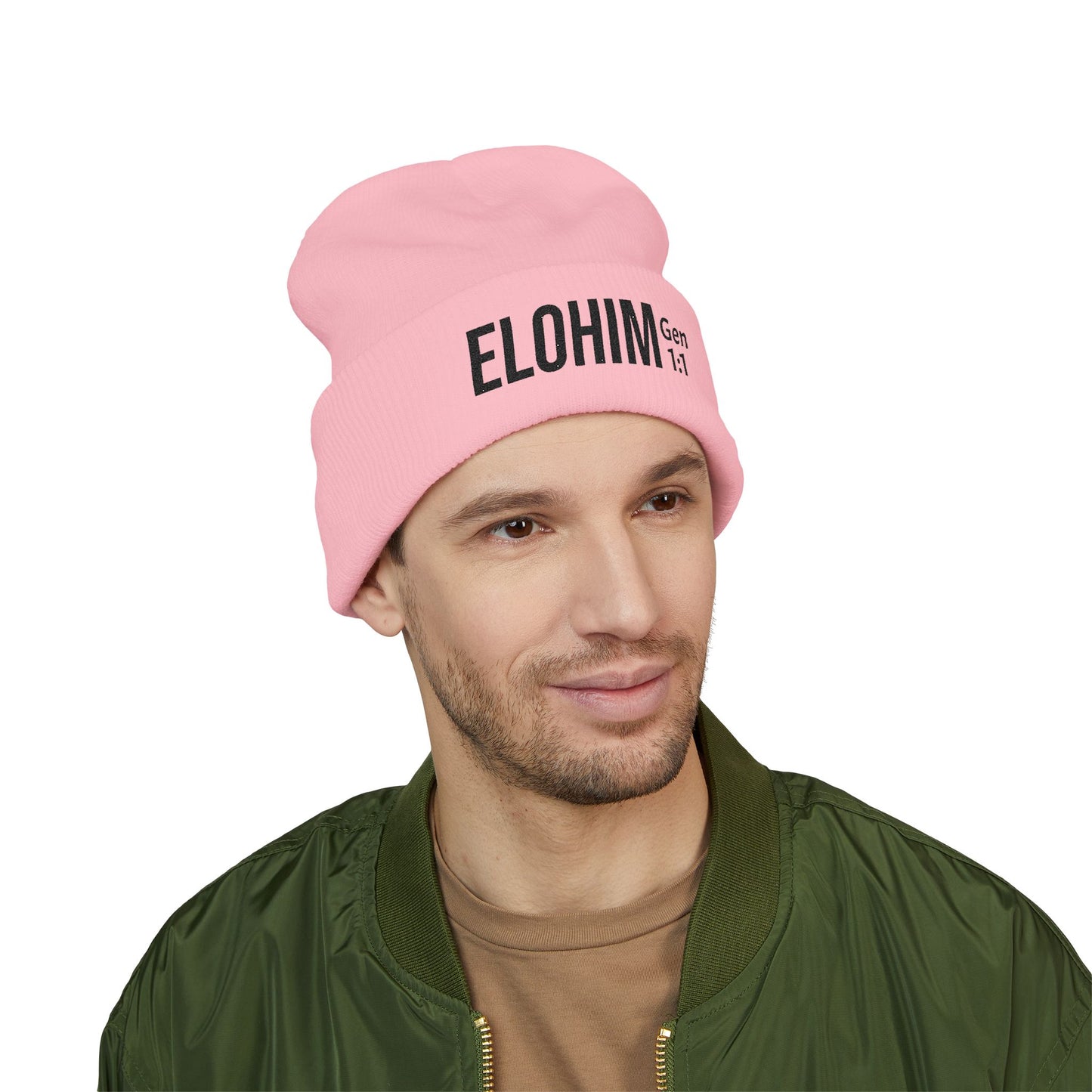 Embroidered 'ELOHIM, GENESIS 1:1' Classic Cuffed Beanie - Cozy Winter Hat, Streetwear Accessory, Personalized Gifts, Religious Apparel, Unisex Beanie