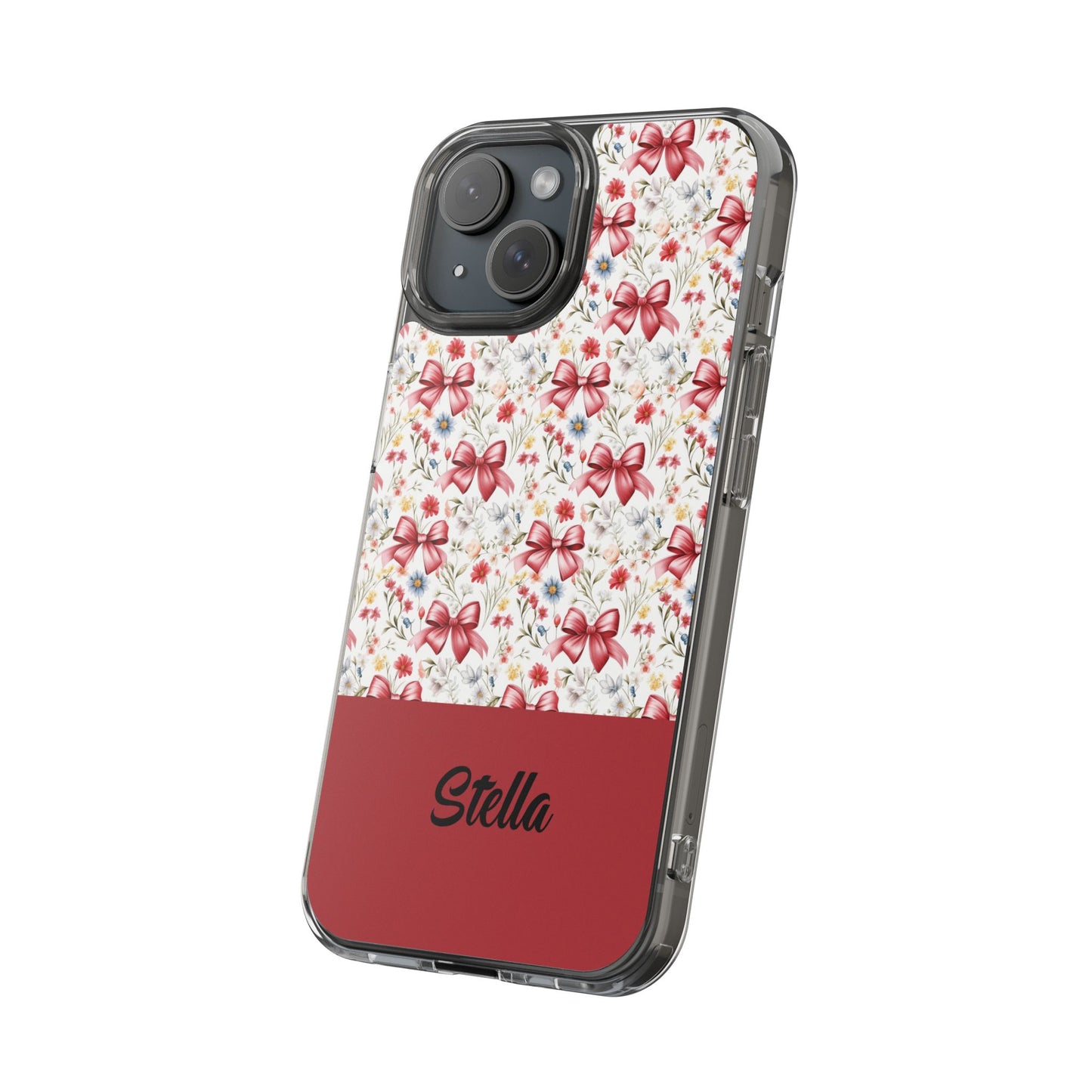 Personalized Rosette Coquette Floral Bow Clear iPhone, Samsung Cases — Custom Name Phone Cover