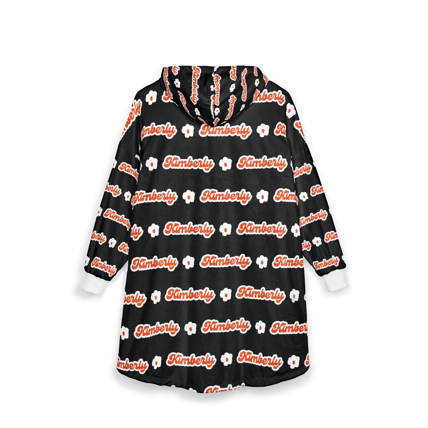 Personalized Name Hooded Blanket — Black Patterned Personalized Cozy Hoodie, Custom Christmas Gift