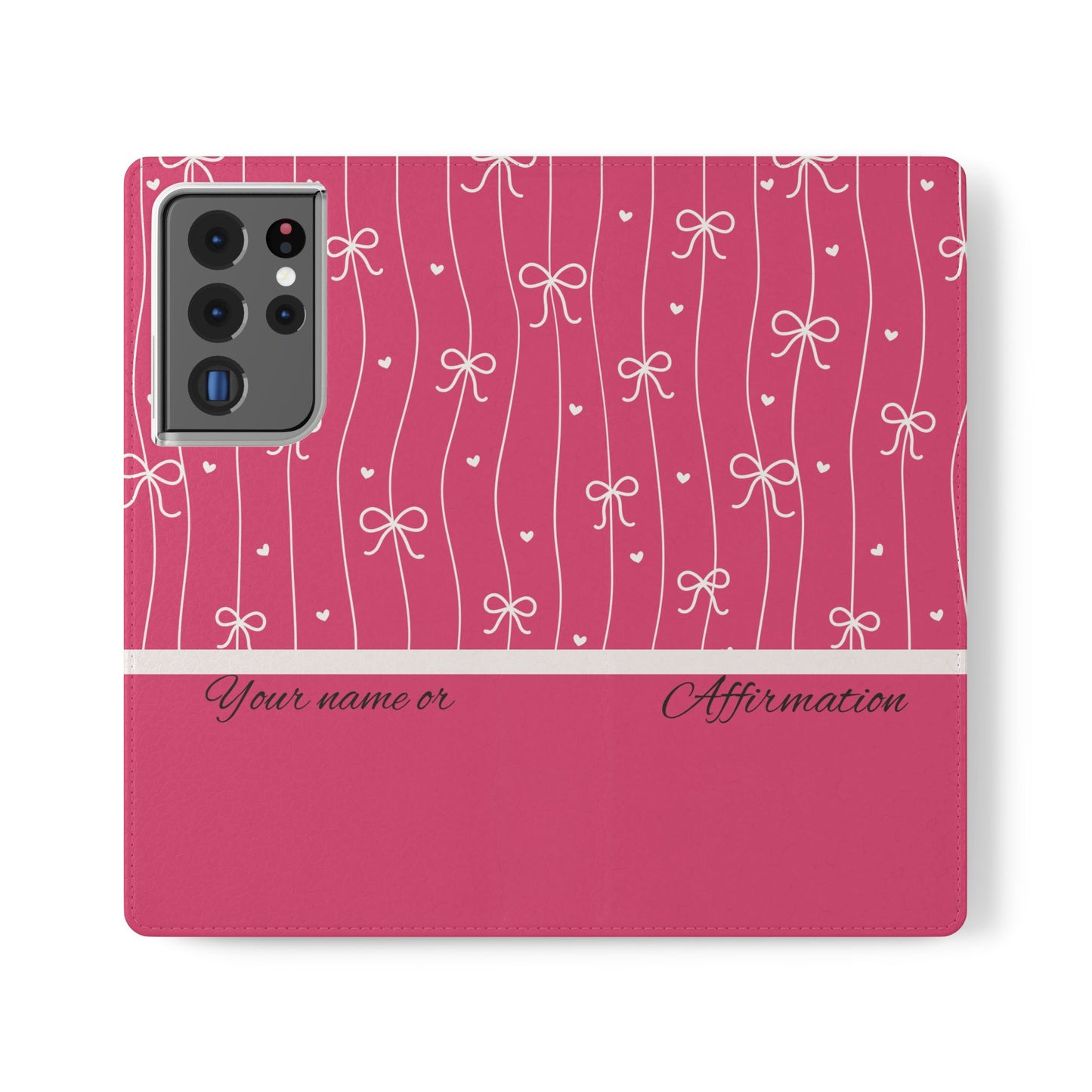 Personalized Pink Bow Coquette Flip iPhone and Samsumg Case — Custom Name or Affirmation Wallet Cover