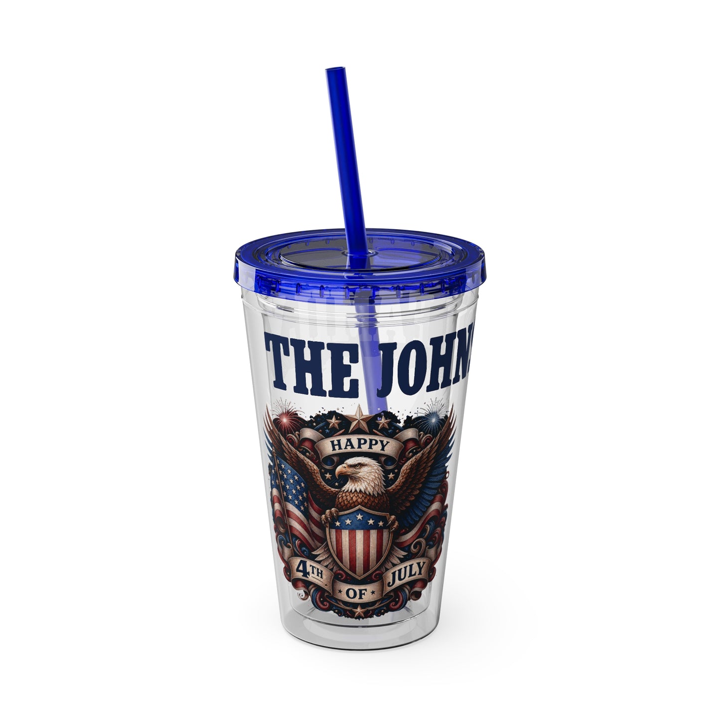 Patriotic Eagle 16oz Tumbler with Straw — "Happy 4th of July" USA Design