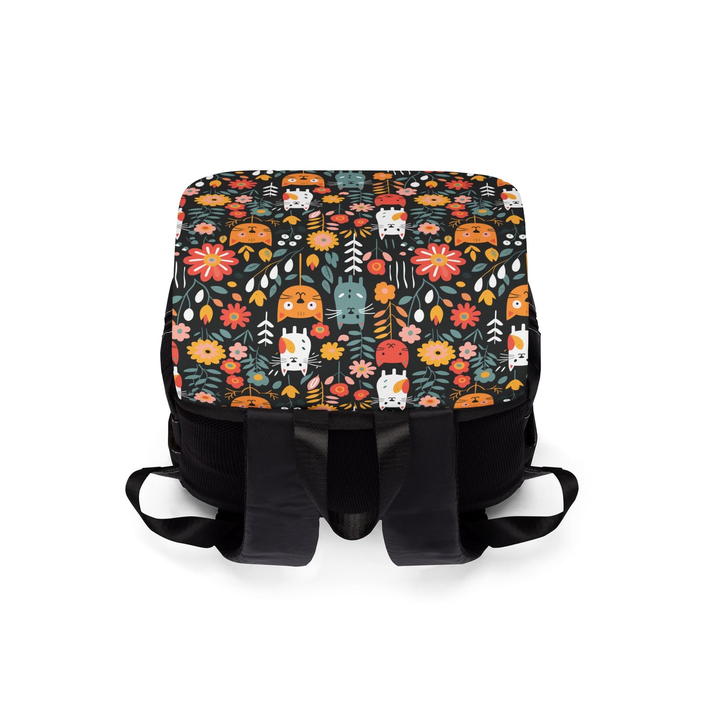 Whimsical Feline Garden Unisex Casual Shoulder Backpack