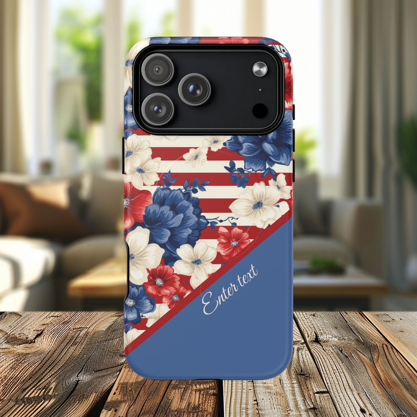 Personalized Stars, Stripes & Petals Tough Magnetic MagSafe Case, Patriotic Cover, Floral Design, Durable Protection, Gift for Her, Summer Vibes