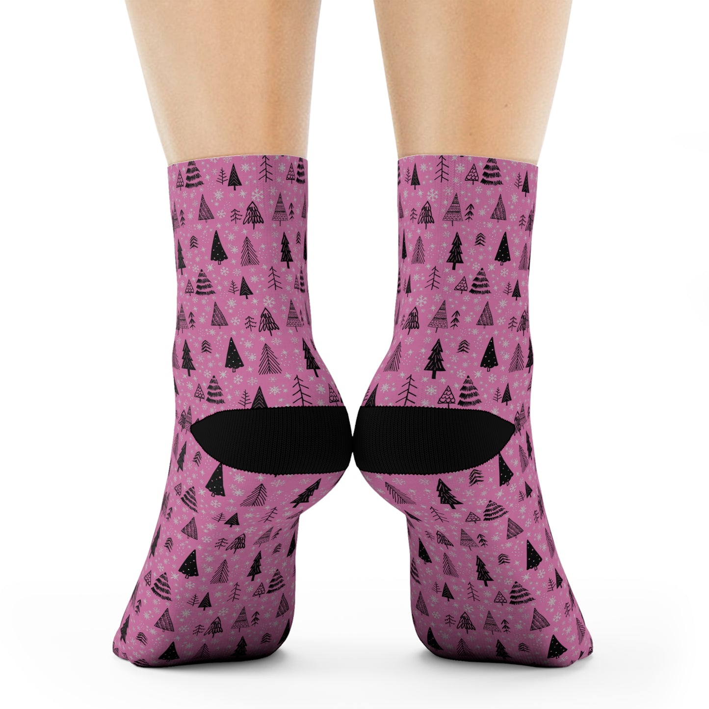 Winter Wonderland Pink Crew Socks - Soft & Elastic Polyester/Spandex Blend - One Size Fits All