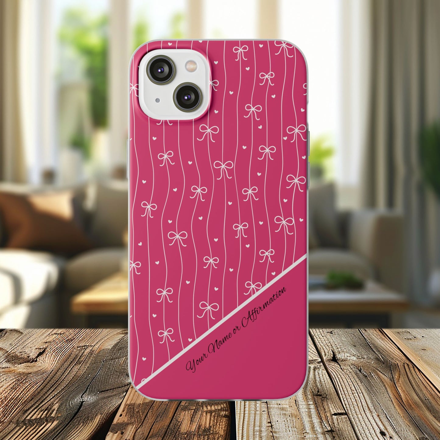 Personalized Pink Bow Coquette Slim Flexi iPhone and Samsung Cases — Custom Name or Affirmation