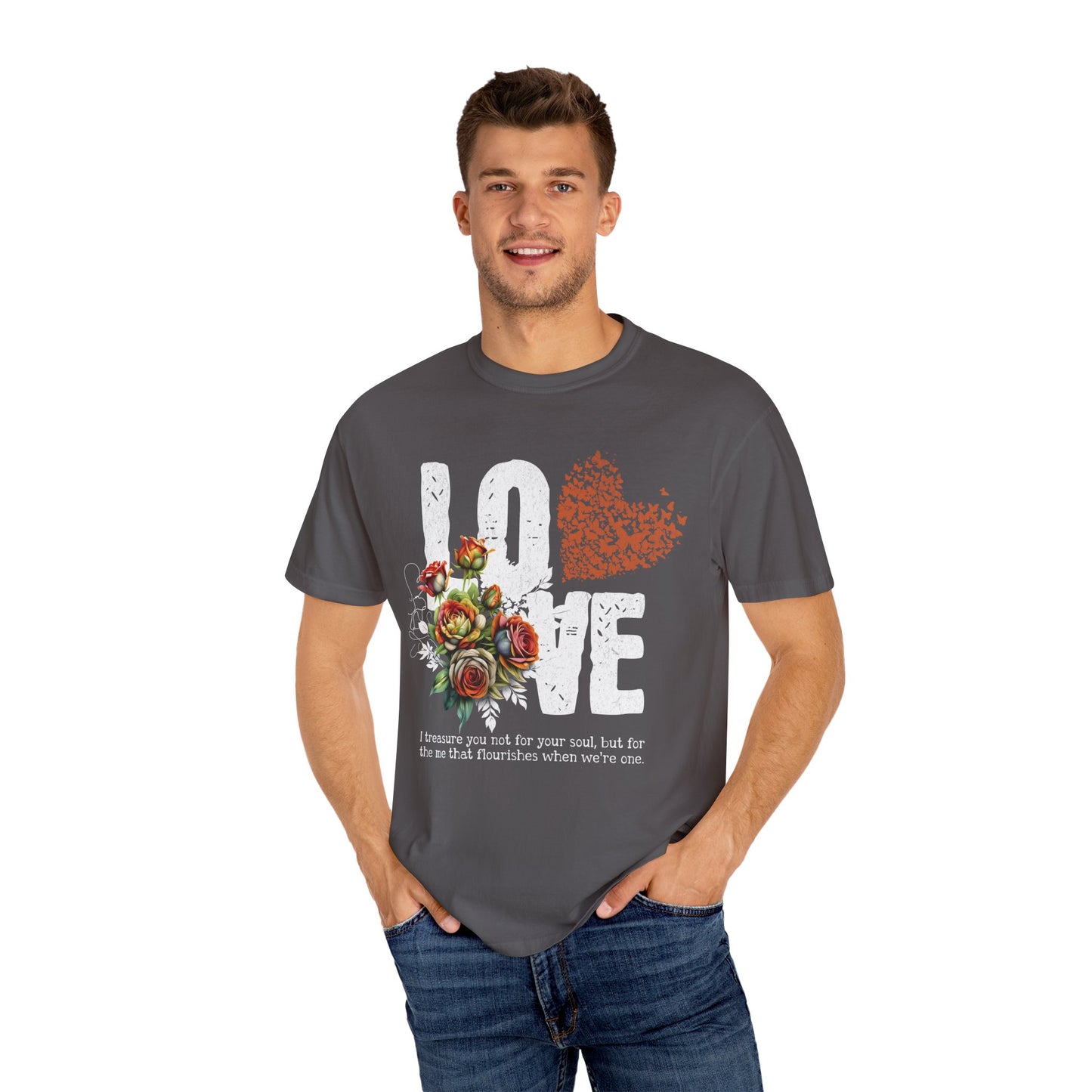 Romantic Floral Love T-Shirt | Unisex Garment-Dyed Tee for Couples