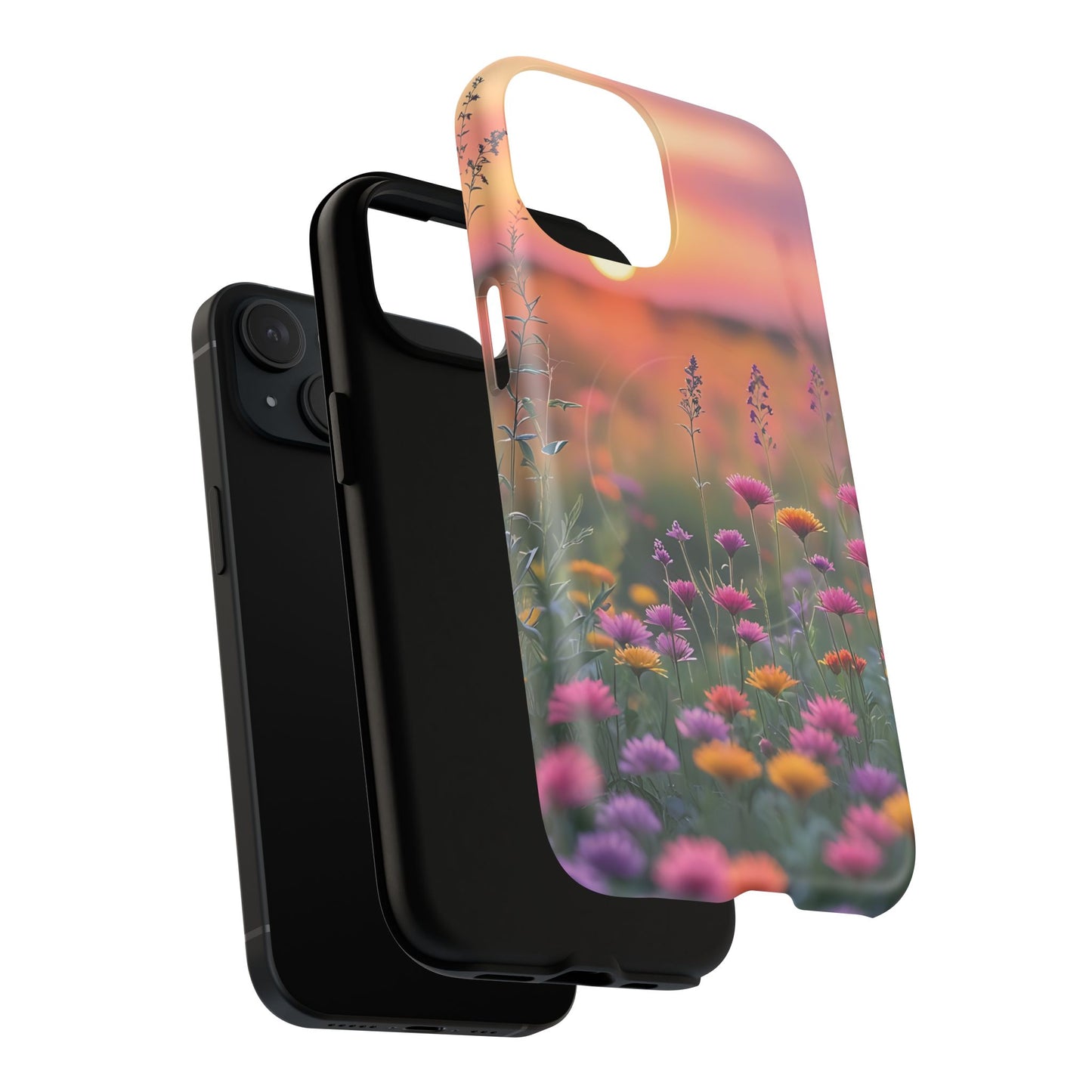 Floral Sunset Phone Case, Tough Magnetic Cases for iPhone, Nature Lover Gift, Durable Protection, Eco-Friendly Phone Accessory