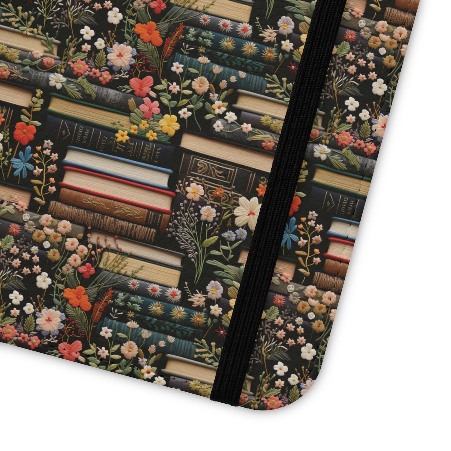 Book Stack Floral Flip iPhone and Samsung Phone Case — Vintage Library Wallet Cover.