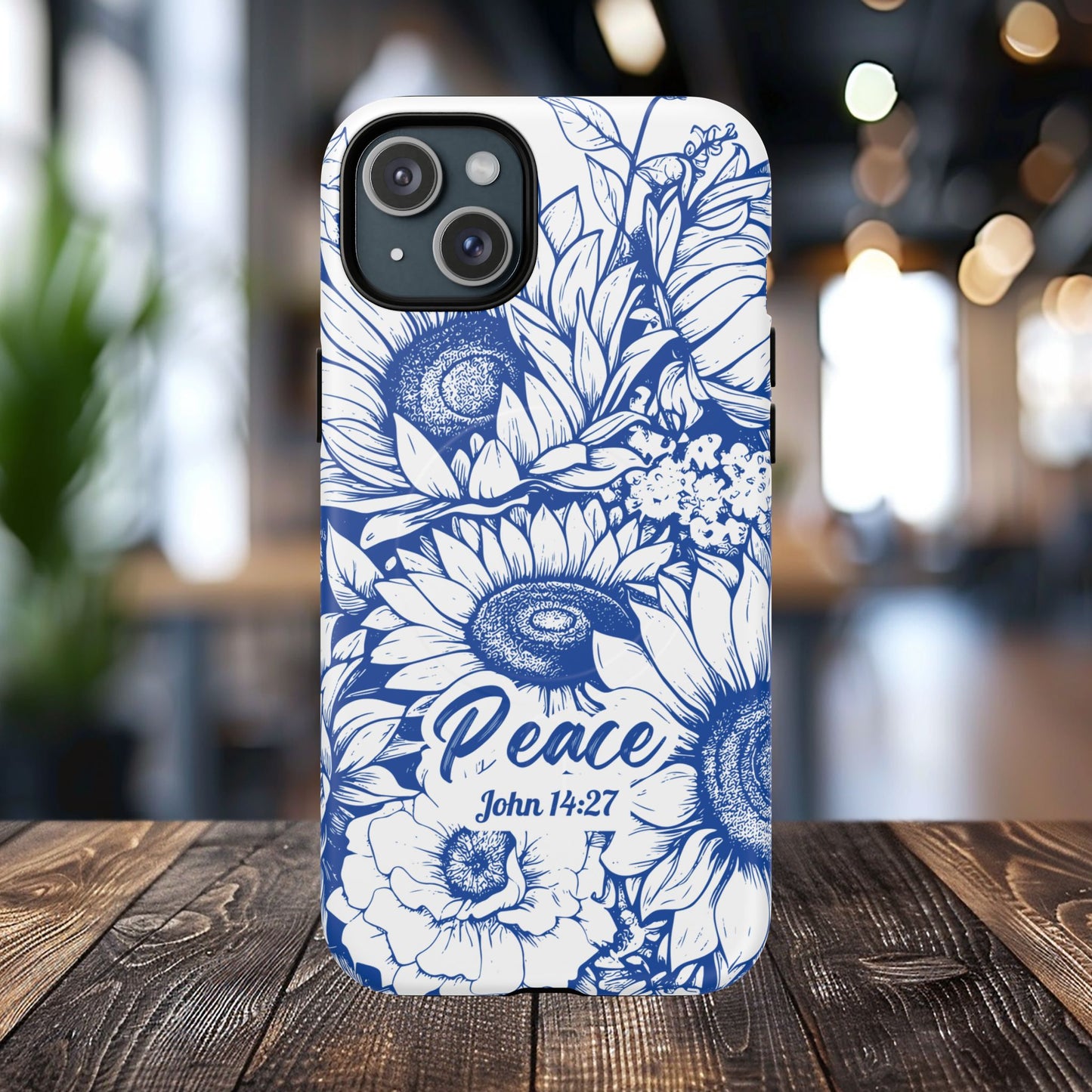 Peace I Leave with You John 14:27, Inspirational Gift, Tough iPhone Magnetic Case Scripture, Sunflower Bible Verse, MagSafe® iPhone® Tough Case, iPhone 14, iPhone 15, iPhone 16, Pro, Pro Max, Plus.