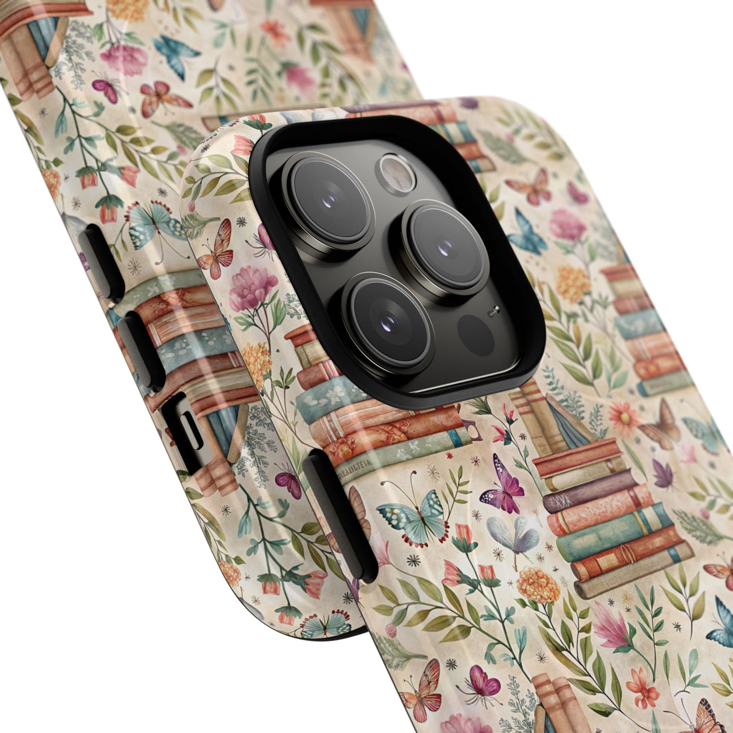 Colorful Bookworm Tough Magnetic iPhone Case,  Floral Butterfly Print, Gift for Readers, Tough IPhone Protective Cover, Bookish iPhone Case.