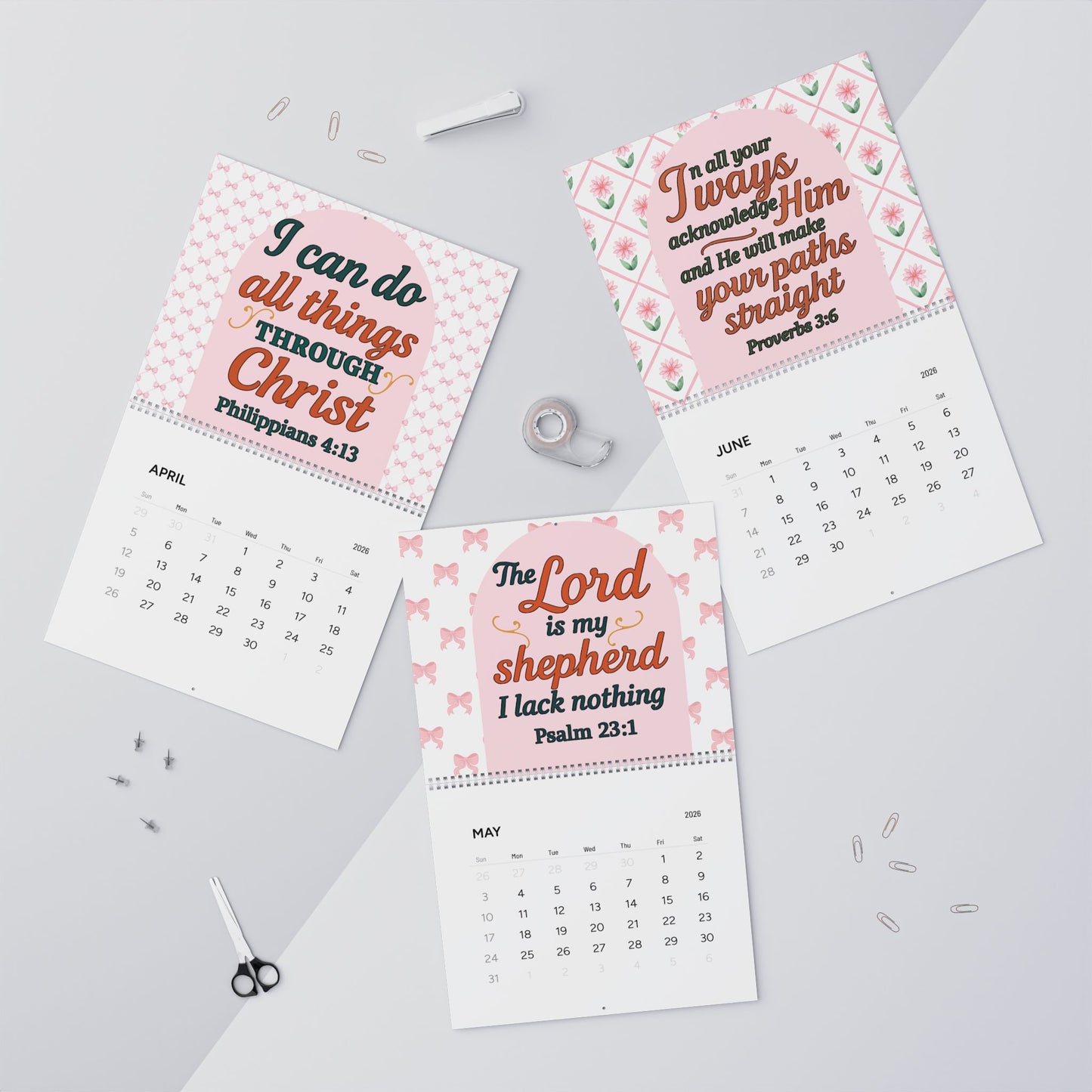 Inspirational Scripture Wall Calendar 2026 — Christian Bible Verse Monthly Calendar