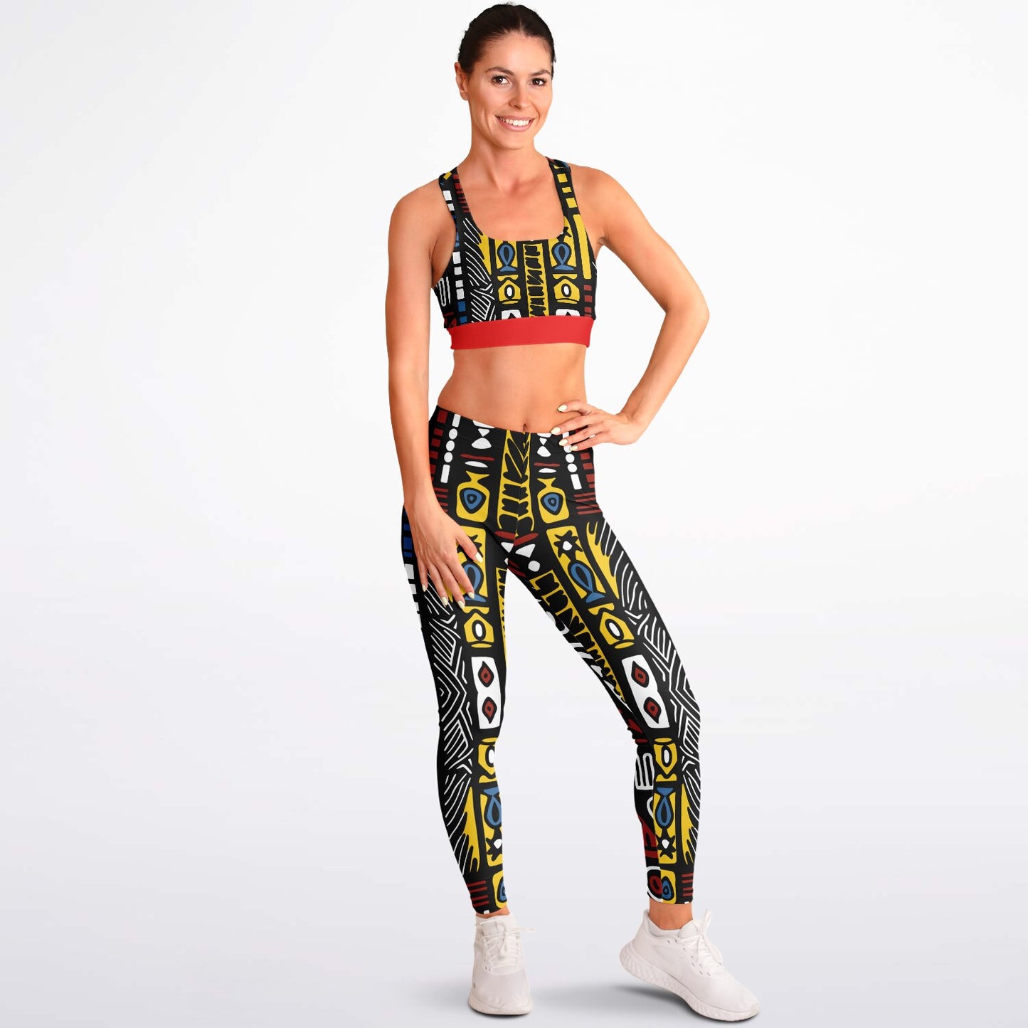 Geometric Harmony Padded Sports Bra & Leggings - AOP