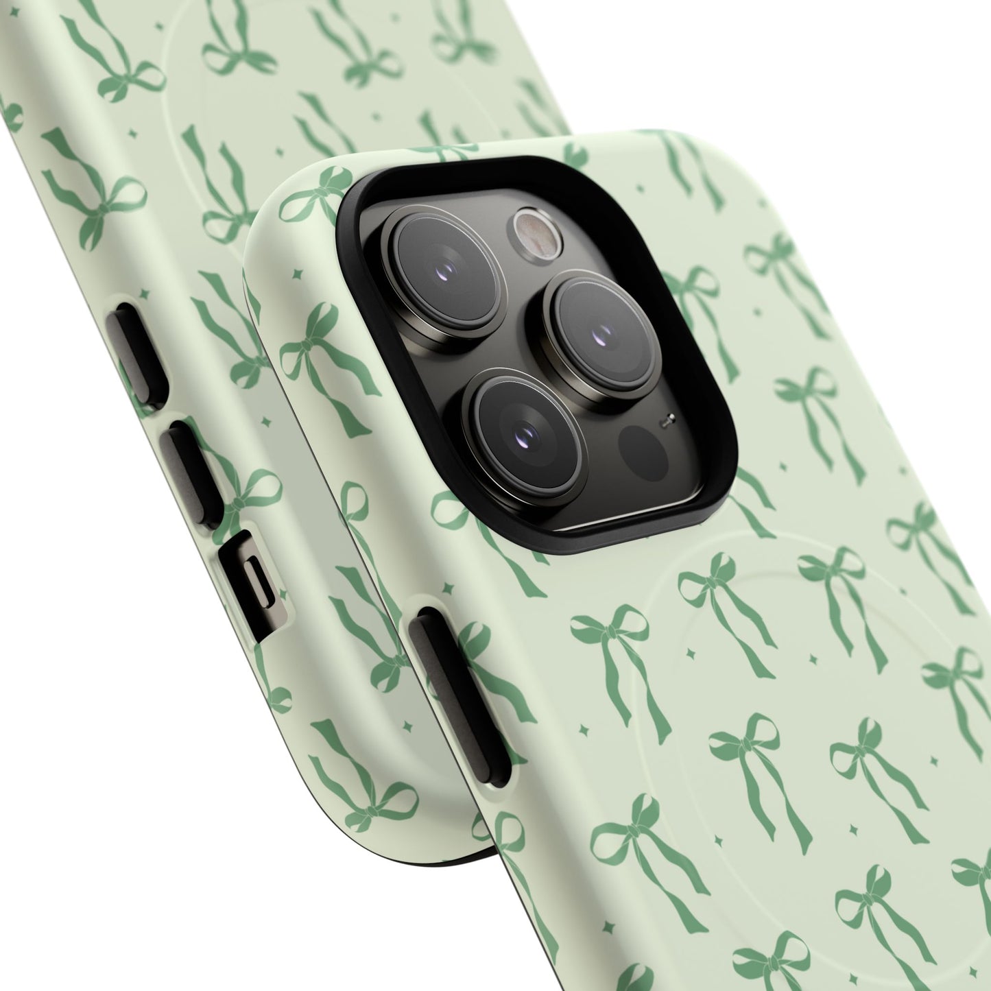 Elegant Ribbon iPhone Case, Stylish Magnetic iPhone Case, Chic iPhone Cover, Green Bow Design, Gift for Her, Everyday Essential, Coquette iPhone Case