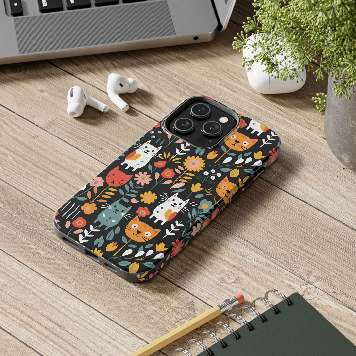 Whimsical Feline Garden iPhone and Samsung Tough Phone Cases,