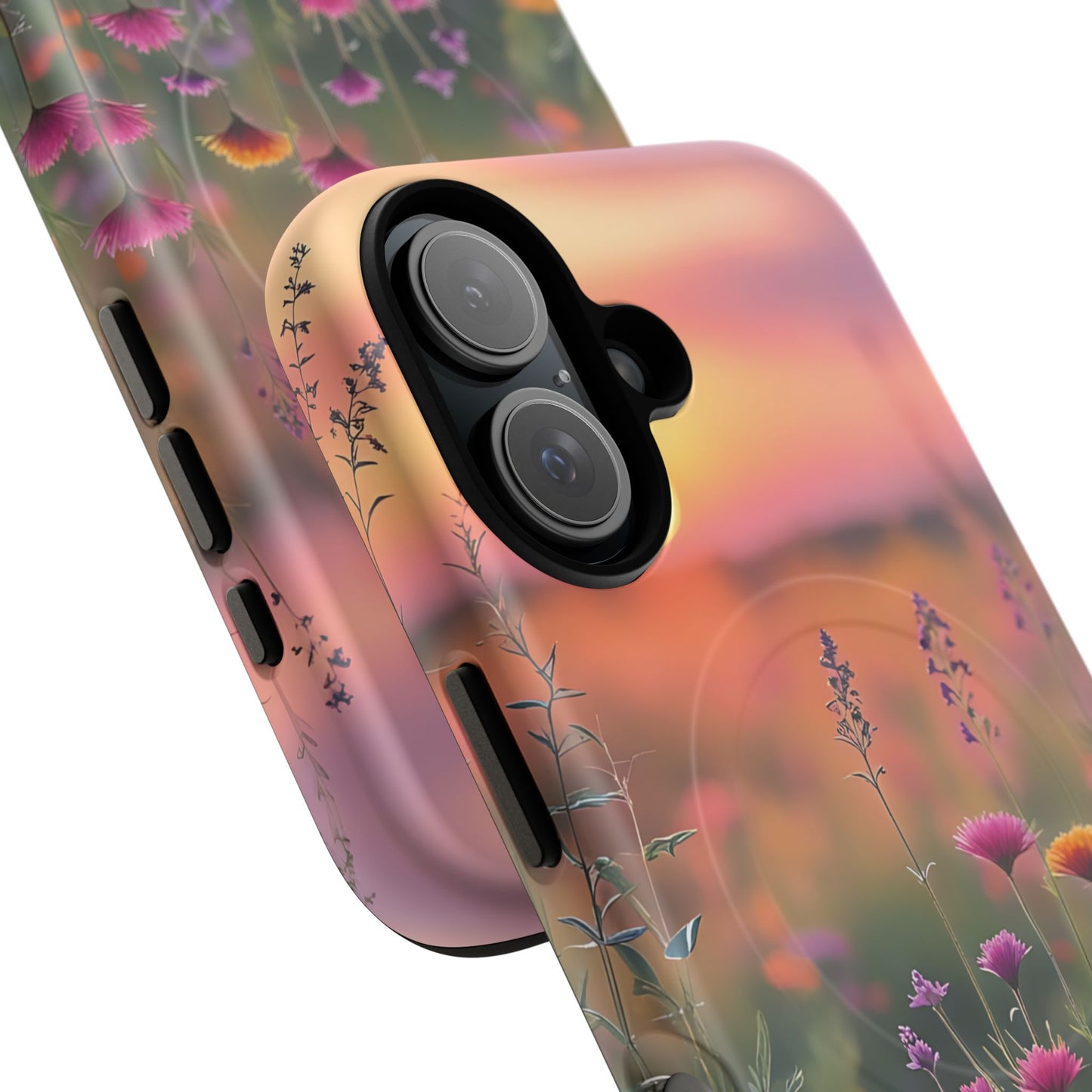 Floral Sunset Phone Case, Tough Magnetic Cases for iPhone, Nature Lover Gift, Durable Protection, Eco-Friendly Phone Accessory