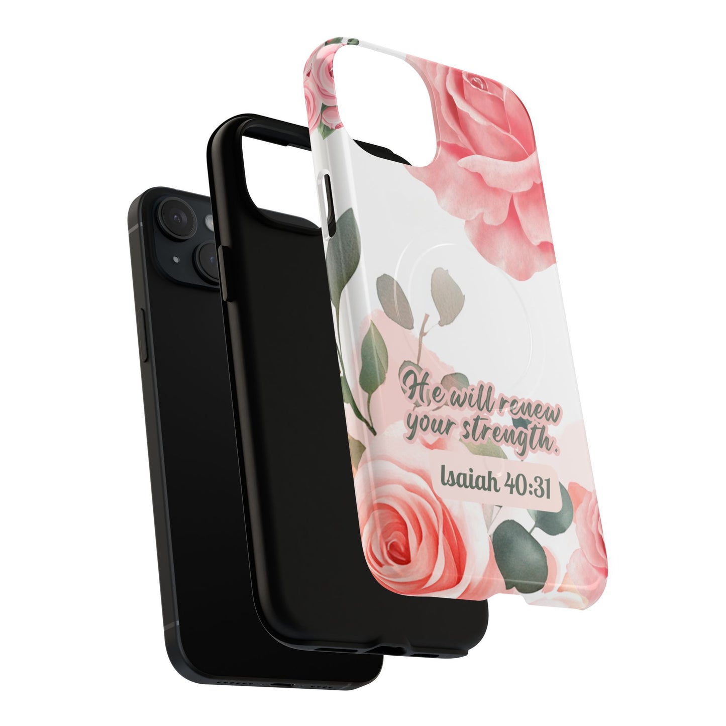 You will Renew your Strength Isaiah 40:11, Inspirational Gift, Tough iPhone Magnetic Case Scripture, Floral Bible Verse, MagSafe® iPhone®, iPhone 14, iPhone 15, iPhone 16, Pro, Pro Max, Plus.
