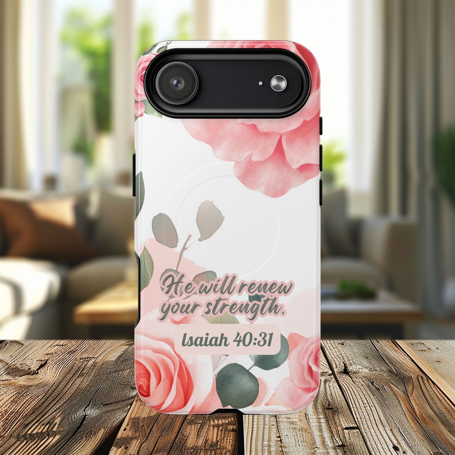 You will Renew your Strength Isaiah 40:11, Inspirational Gift, Tough iPhone Magnetic Case Scripture, Floral Bible Verse, MagSafe® iPhone®, iPhone 14, iPhone 15, iPhone 16, Pro, Pro Max, Plus.