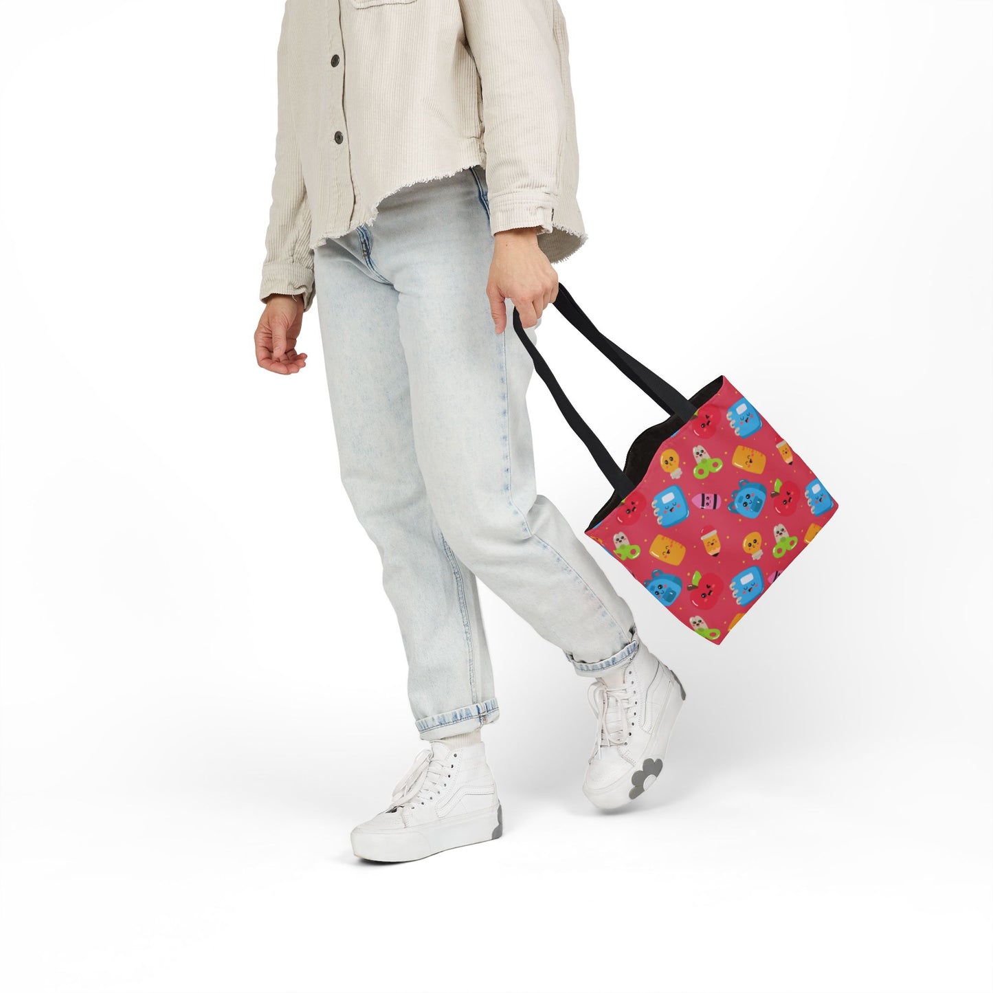 Personalized Kawaii Composition Book Inspired Canvas Tote Bag with Colorful Straps, Cute School Bag, Eco-Friendly Tote, Back to School Shopping Bag, Teacher Gift Idea