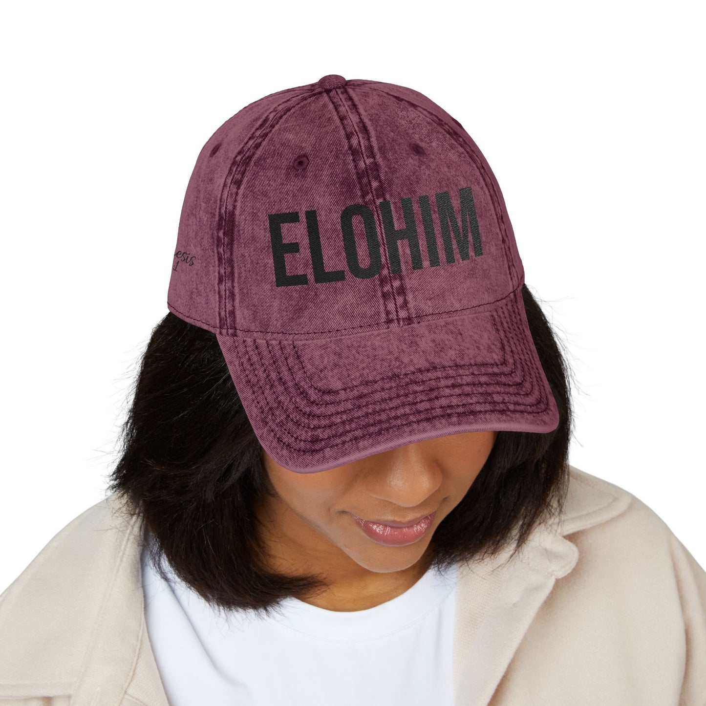 Vintage Embroidered Dad Cap with 'ELOHIM, GENESIS 1:1' - Stylish Casual Hat, Gift for Him/Her, Summer Accessory, Trendy Streetwear, Spiritual Fashion