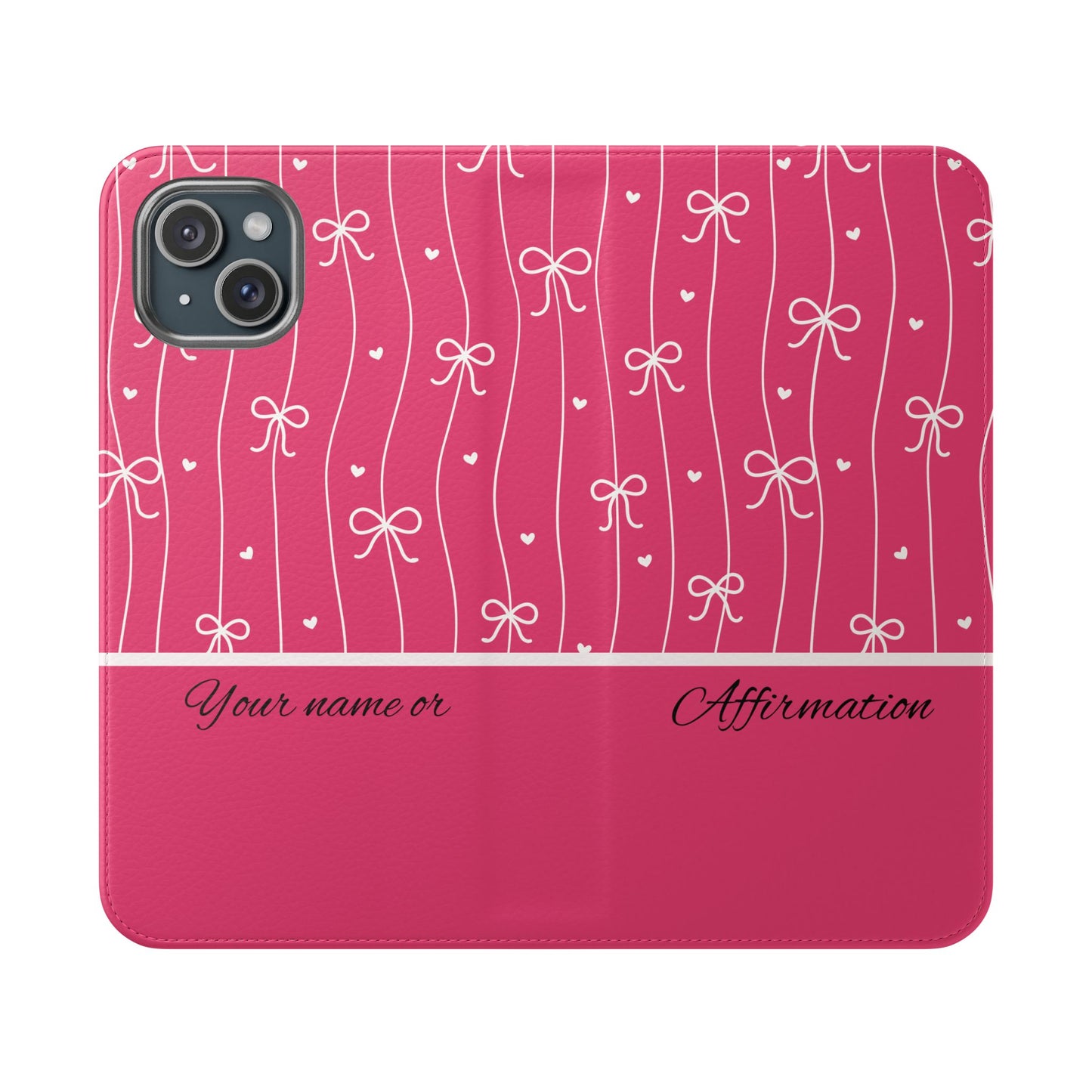 Personalized Pink Bow Coquette Flip iPhone and Samsumg Case — Custom Name or Affirmation Wallet Cover