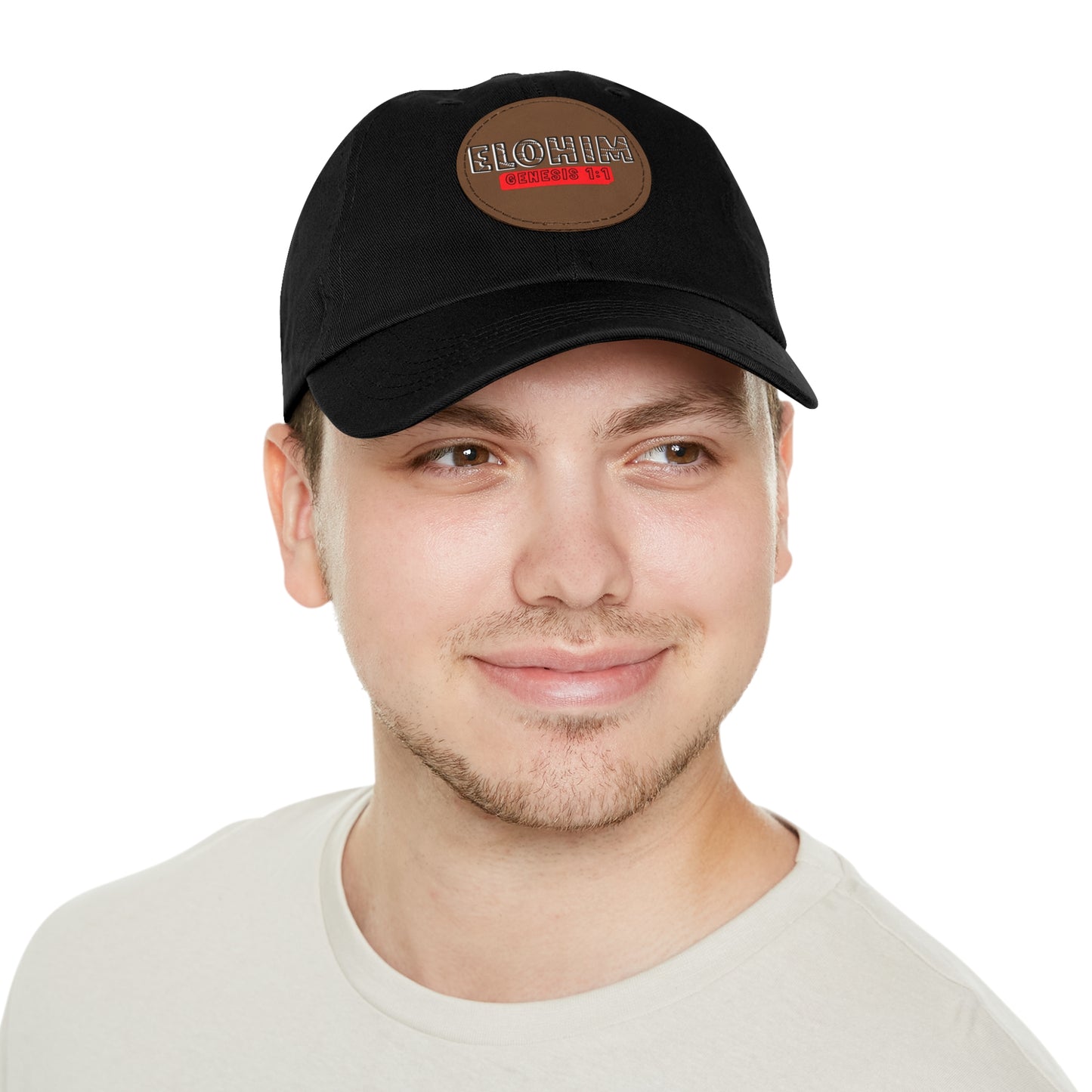'ELOHIM, GENESIS 1:1- Stylish Dad Hat with Leather Patch | a Unisex Gift, Casual Wear, Summer Accessory, Unique Outdoor Cap, Adjustable Sun Hat, Christian Gift