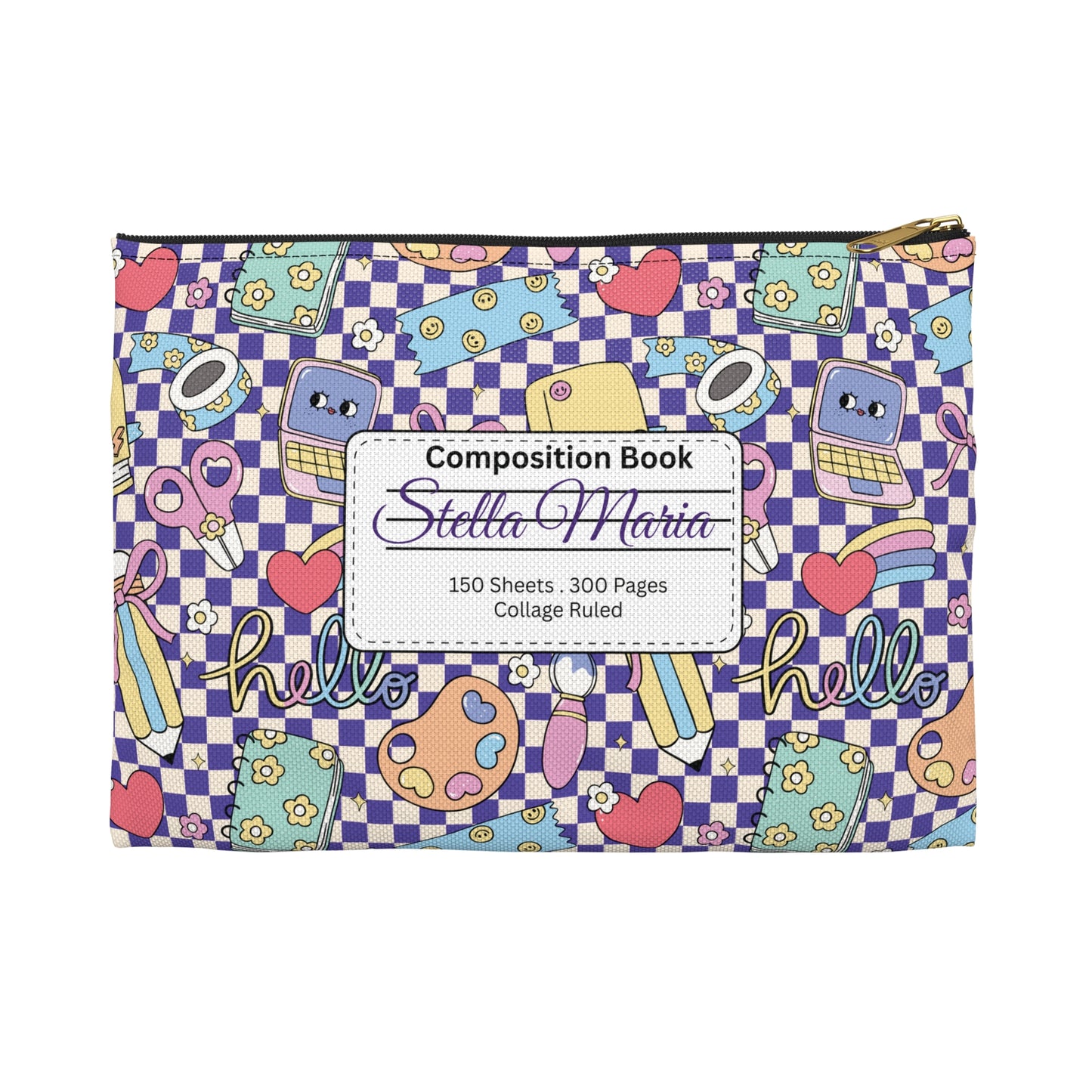Personalized Purple Doodle Daydream Composition Book Inspired Accessory Pouch, Kids School Supplies, Classroom Organizer, Teacher Gift, Fun Stationery Case, Back to School