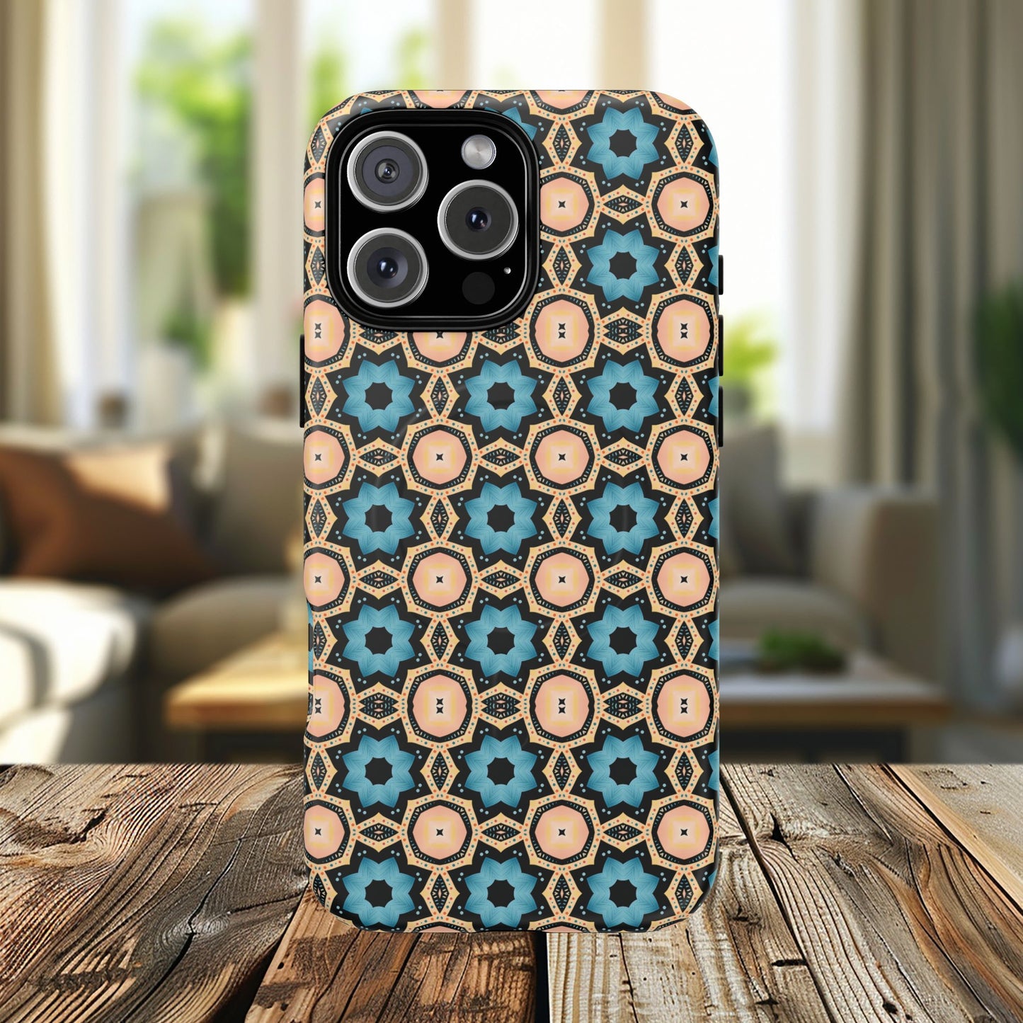 Sahara Star Mosaic Colorful Geometric iPhone Cases, Tough Magnetic iPhone Cases, Vibrant Design iPhone Cover, Durable iPhone Protection, Stylish Tech Accessories.