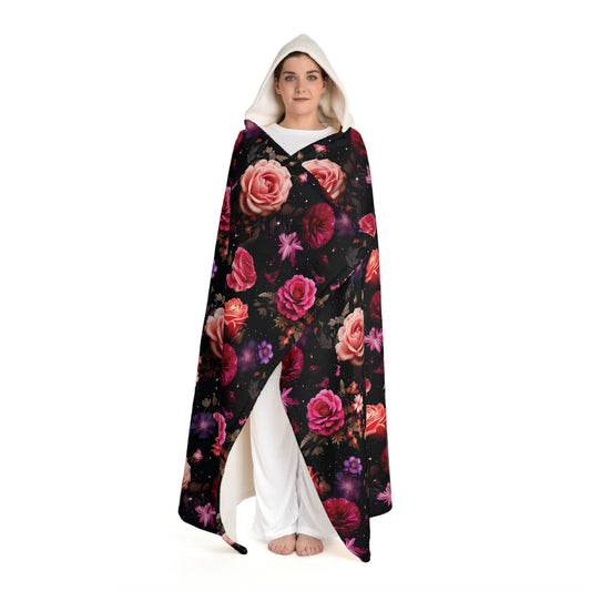 Midnight Rosescape Snuggle Hooded Sherpa Fleece Blanket