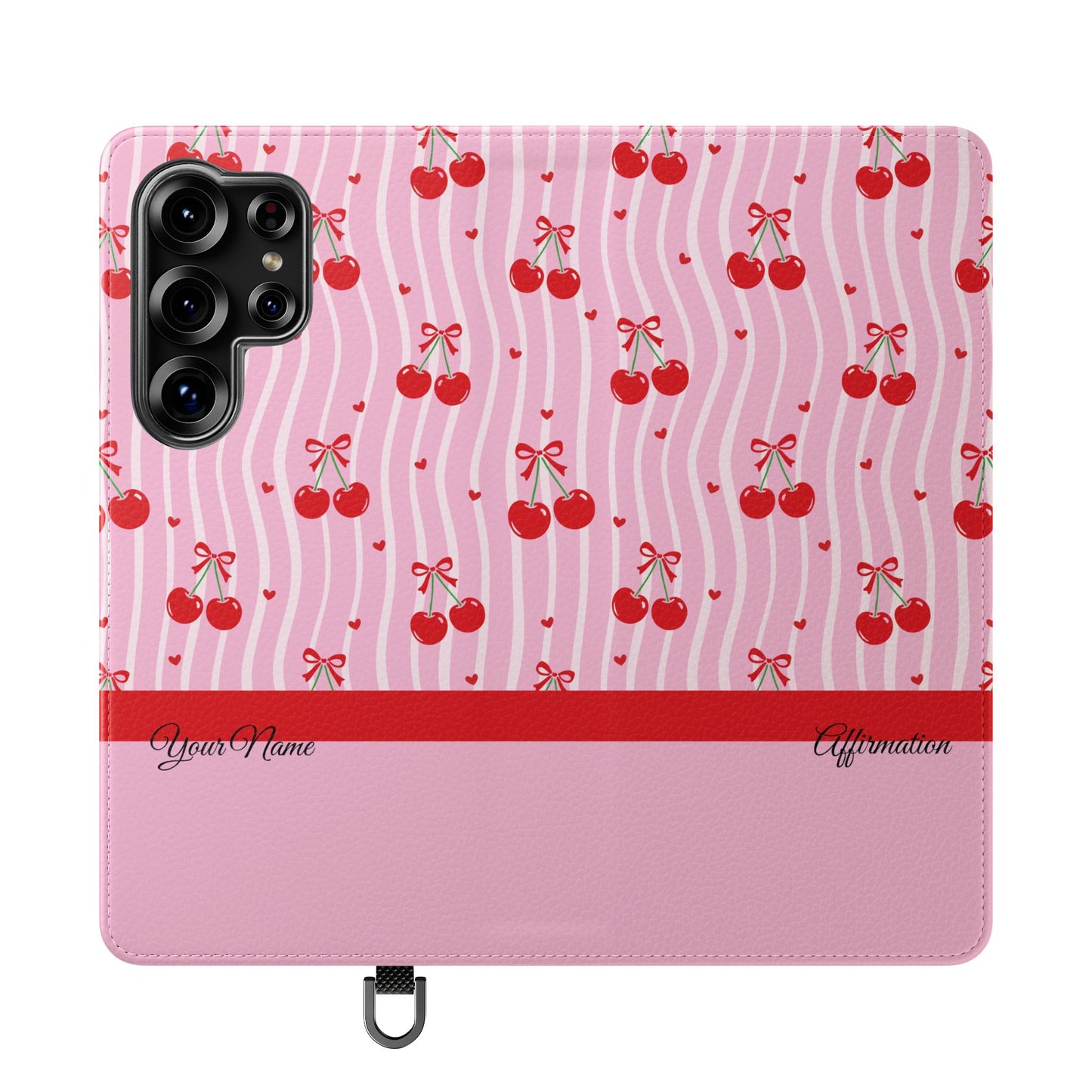Personalized Cherry Blossom Dreams Flip iPhone and Samsung Cases — Wallet Folio with Name & Affirmation.