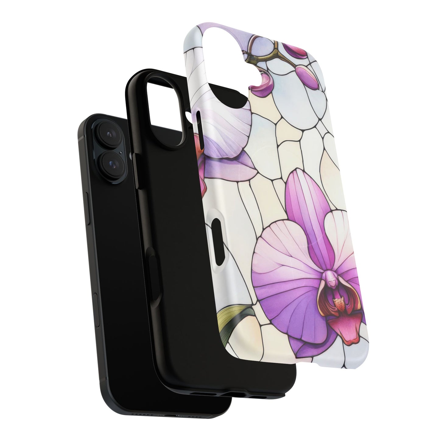Orchid Grace Tough iPhone Magnetic Case, Protective iPhone Cover, Trendy Stained Glass Design, Floral Gift, Unique iPhone Accessory, Durable iPhone Case
