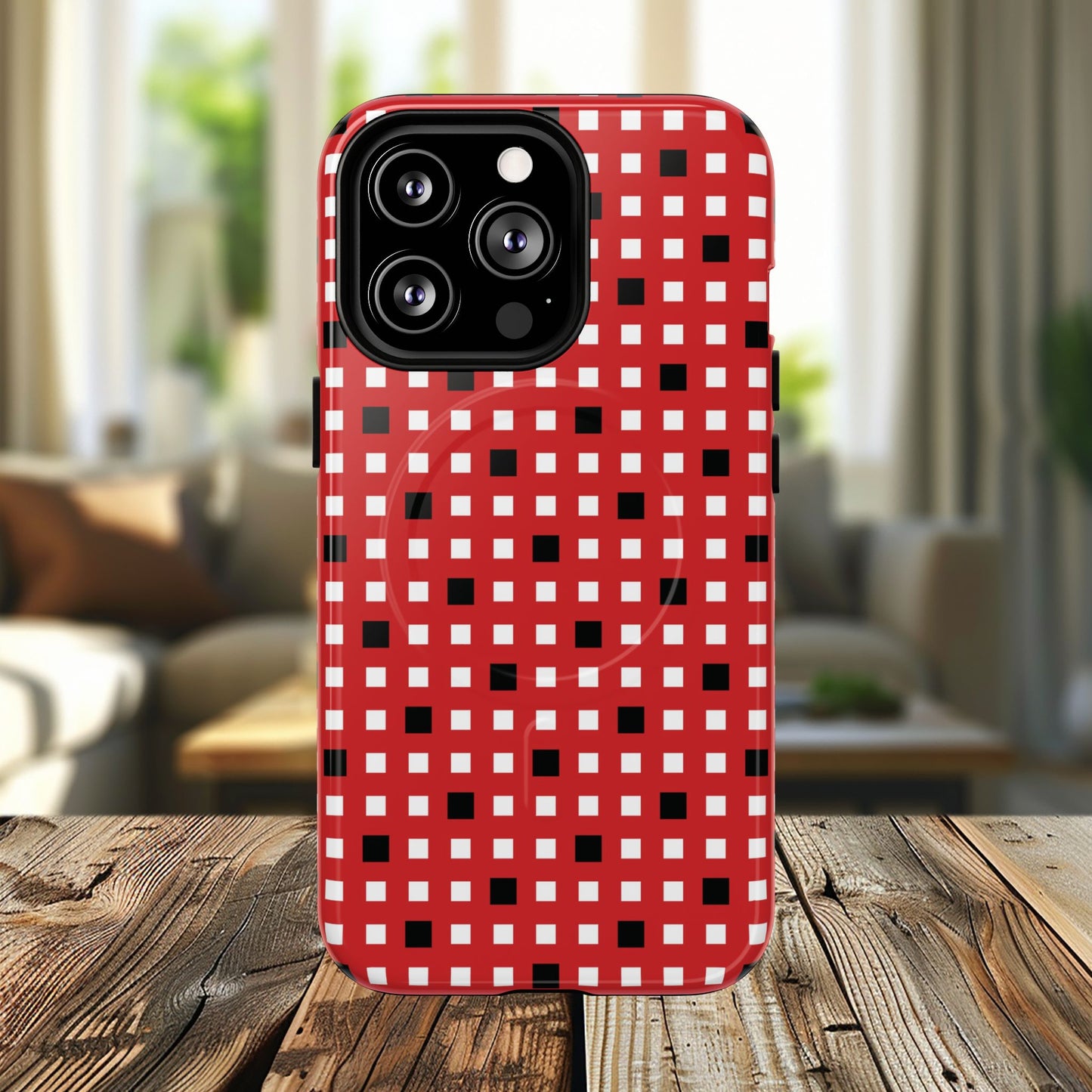 Crimson Gridlock Tough iPhone Magnetic Cases, Durable iPhone Accessories, Gift for Tech Lovers, Modern Design