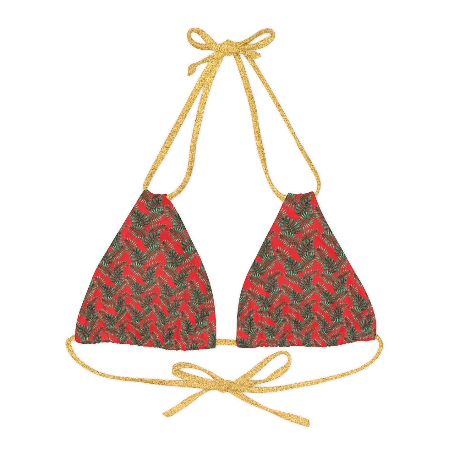 Red Tropical Bliss Strappy Triangle Bikini Top (AOP)- (PY)