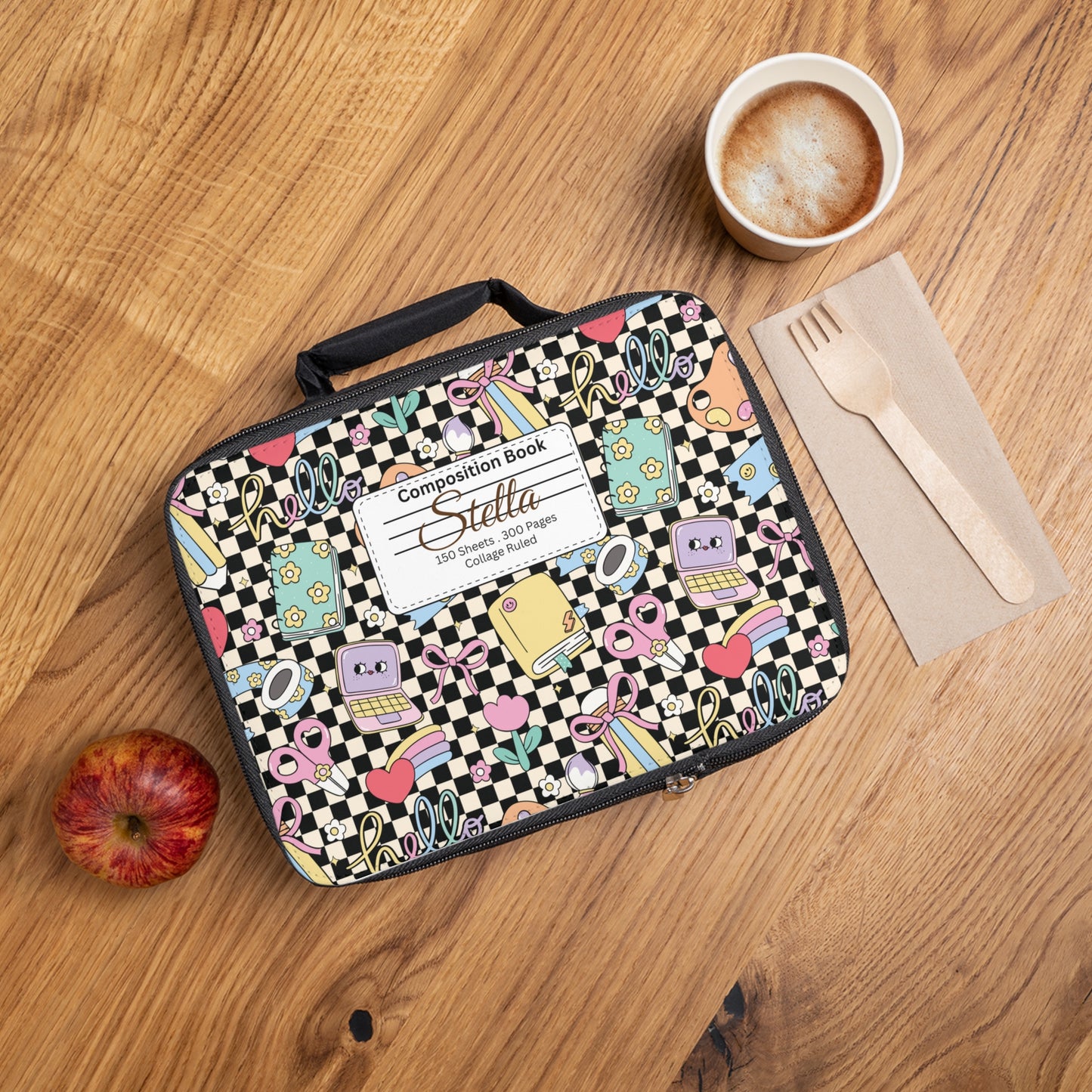 Personalized Black Doodle Daydream Composition Book Inspired Colorful Kids Lunch Bag for School, Snack Bag, Lunch Tote, Lunchbox, Kids' Bag with Fun Back to School Design
