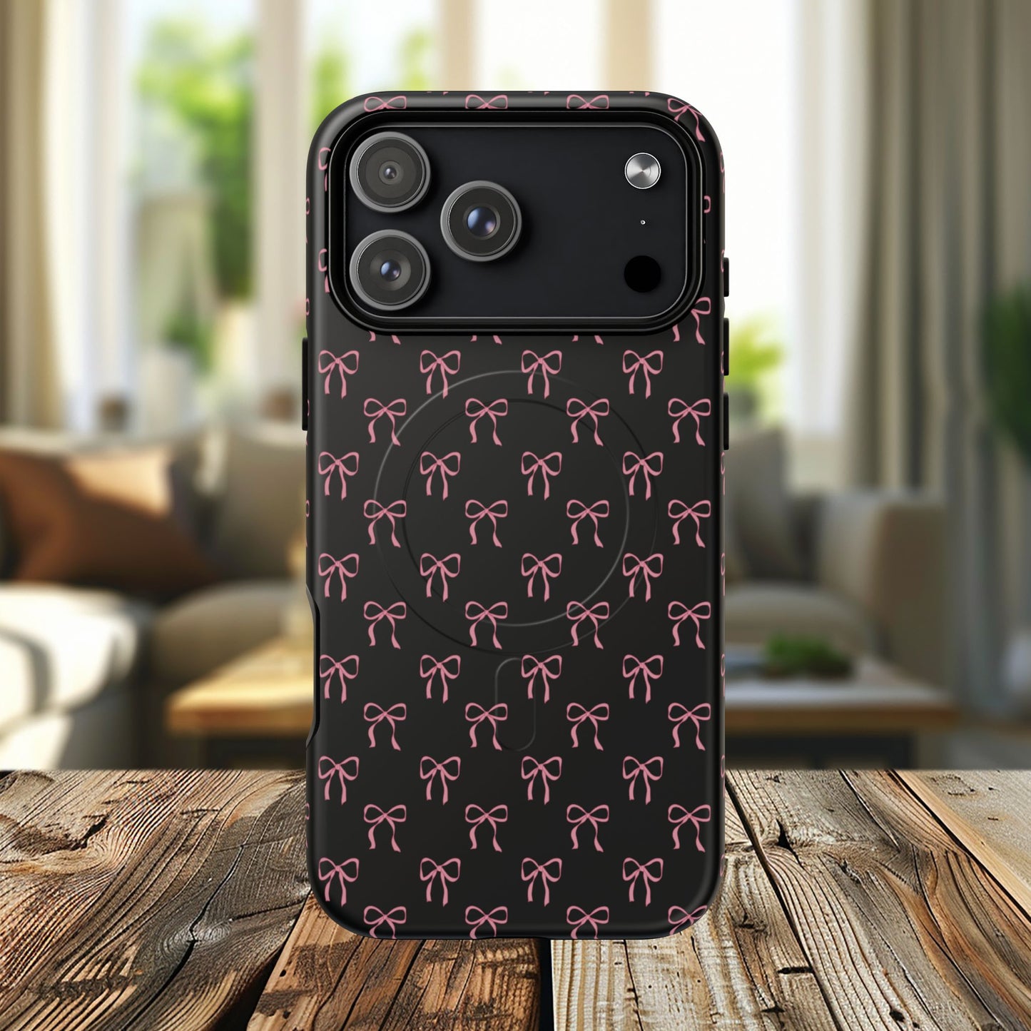 Coquette Chic Bow-Patterned Tough Magnetic iPhone Case, Stylish Gift for Her, Protective iPhone Cover, Trendy Accessory, iPhone Birthday Gift, Fashionable Tech
