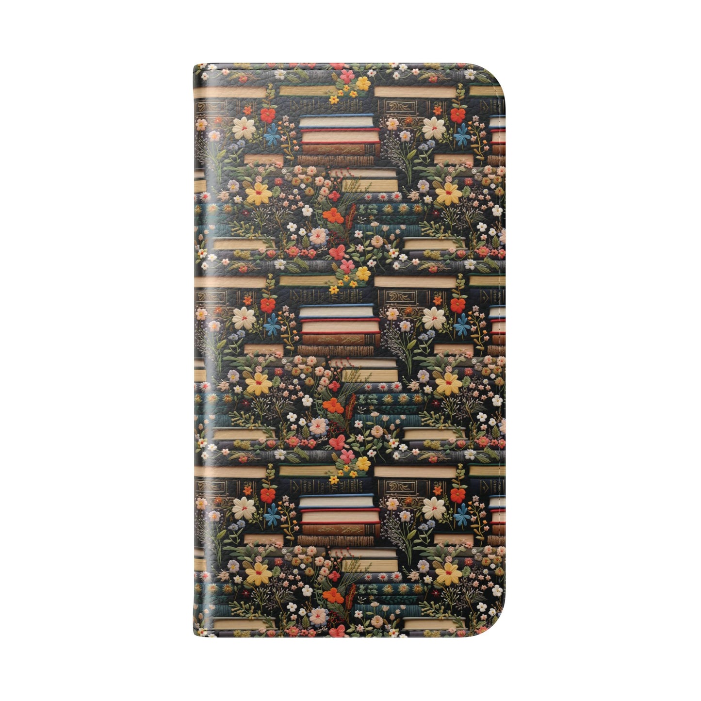 Book Stack Floral Flip iPhone and Samsung Phone Case — Vintage Library Wallet Cover.