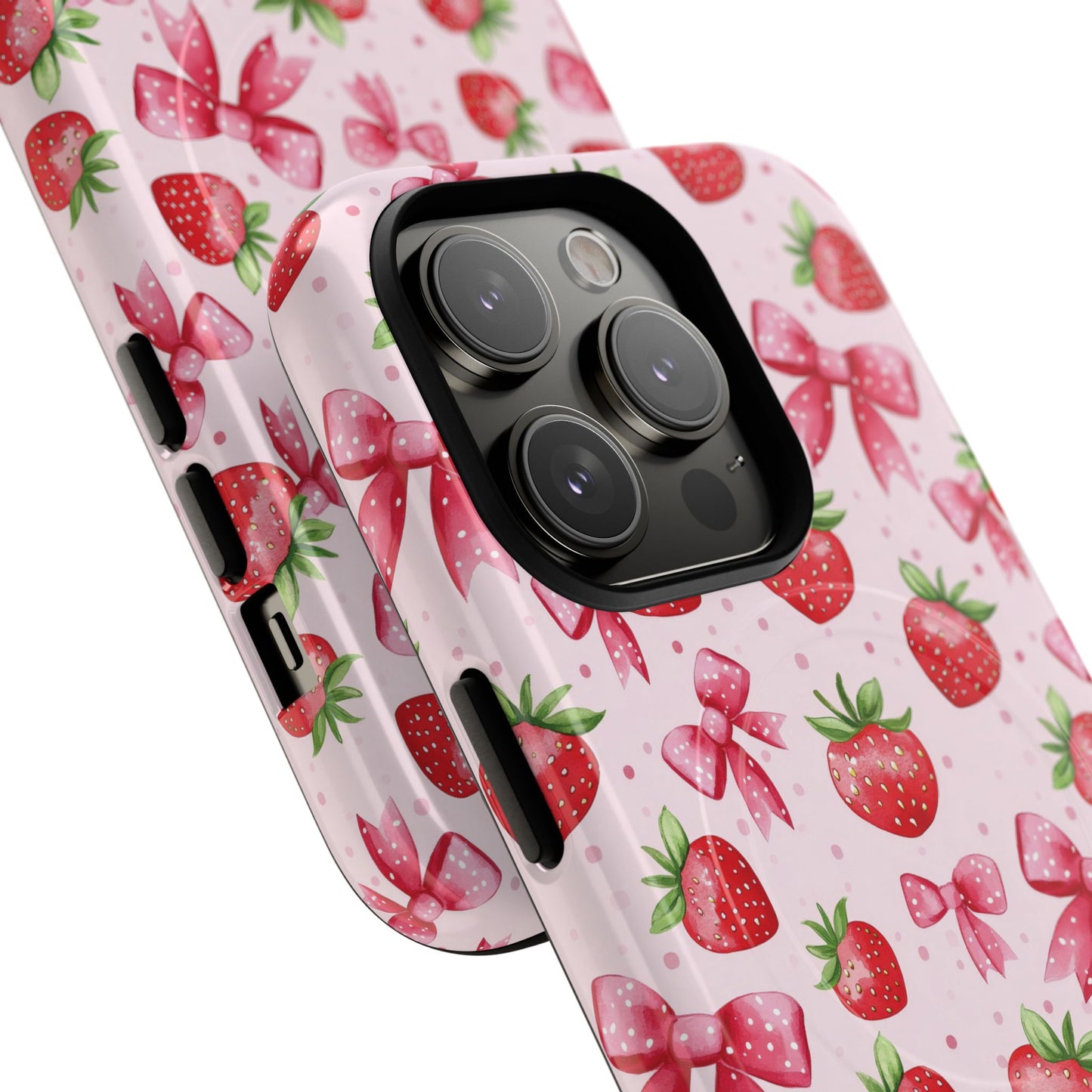 Strawberry Blush Coquette Magnetic Tough iPhone Cases - Funky Fruit Cases, Floral iPhone Cover, Trendy Gifts, iPhone Accessories, Strawberry Lover