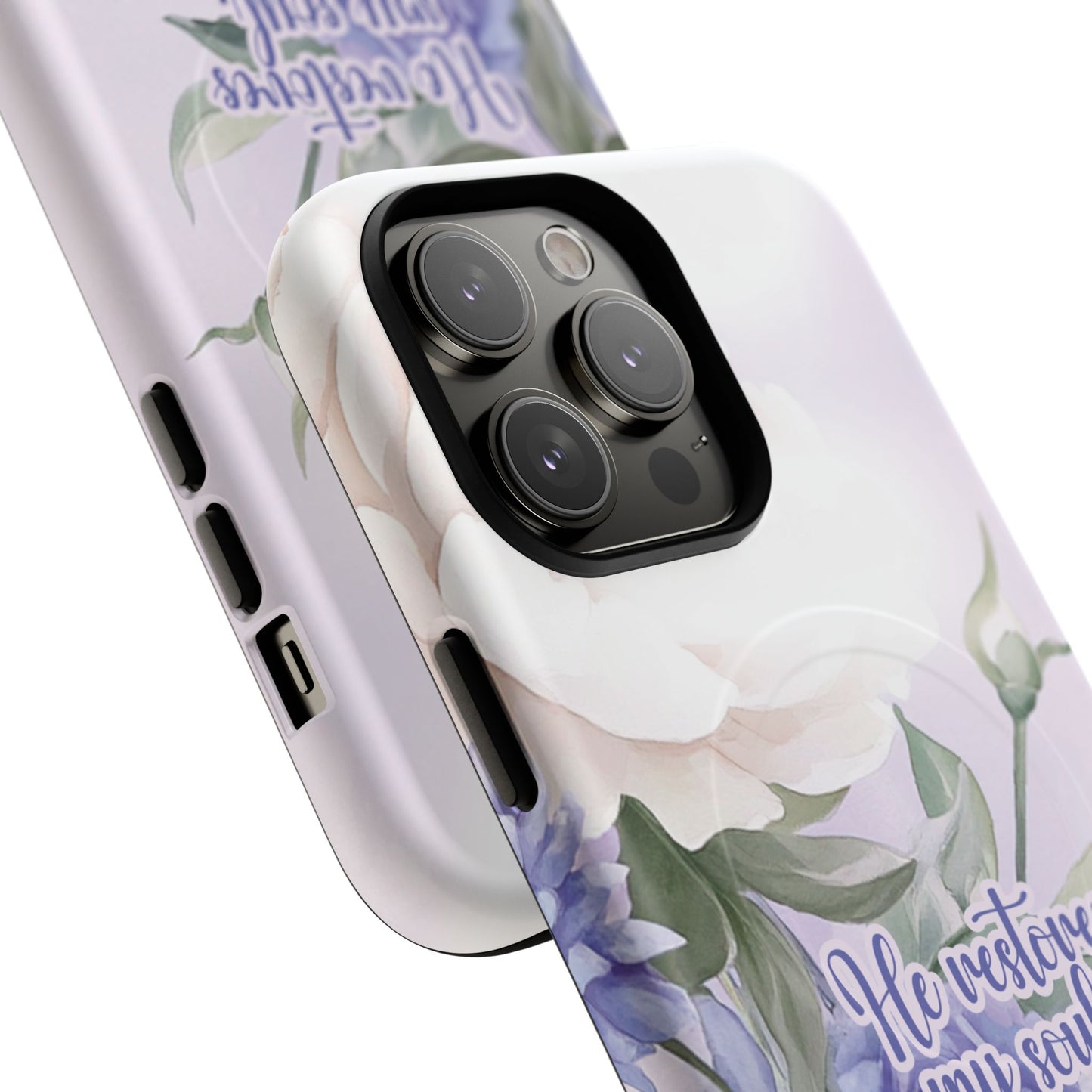 He Restores My Soul Tough iPhone Magnetic Cases, Christian Gift, MagSafe® iPhone® Tough Case, iPhone 13, 14, iPhone 15, iPhone 16, 17, Pro, Pro Max, Plus