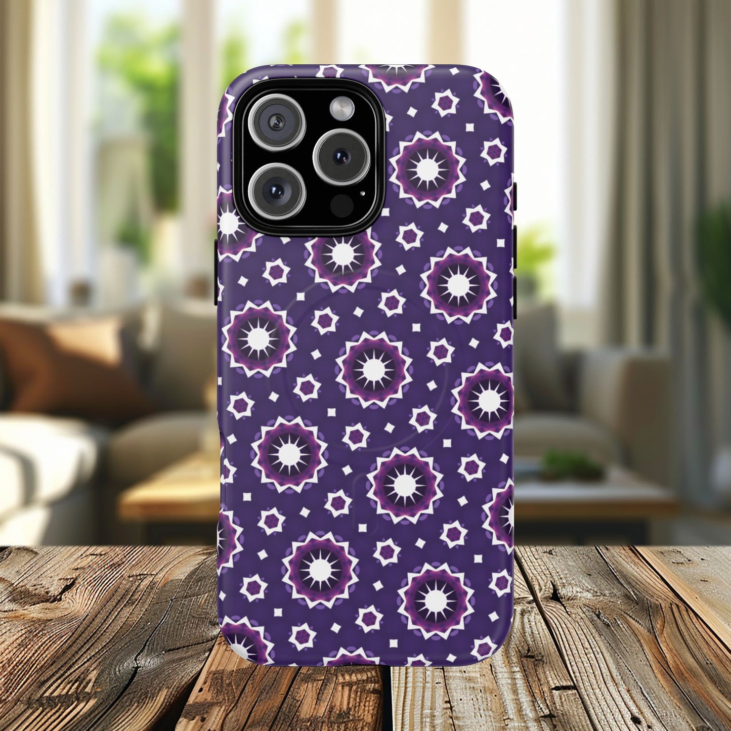 Violet Nova Bloom Stylish Tough Magnetic iPhone Case, Purple Floral iPhone Cover, Durable Cell iPhone Protector, Gift for Her, Mother's Gift