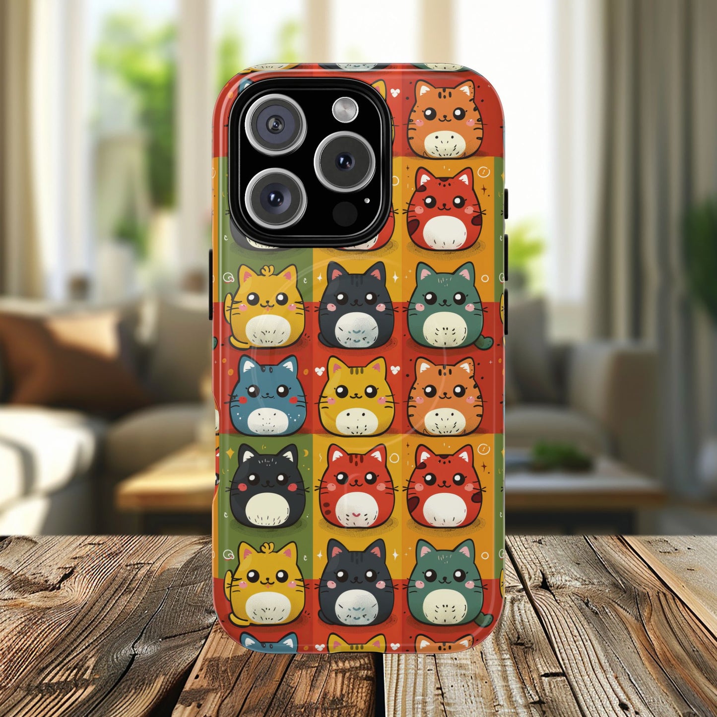 Cute Kawaii Cat iPhone Case, Tough Magnetic iPhone Case, Animal Lover Gift, Kawaii iPhone Cover, Fun Cat Design