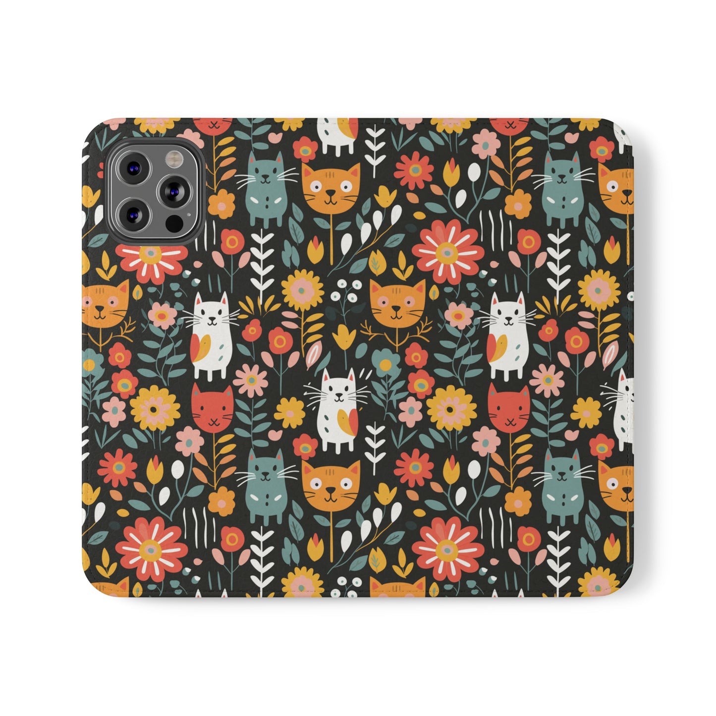 Whimsical Feline Garden iPhone and Samsung Flip Cases