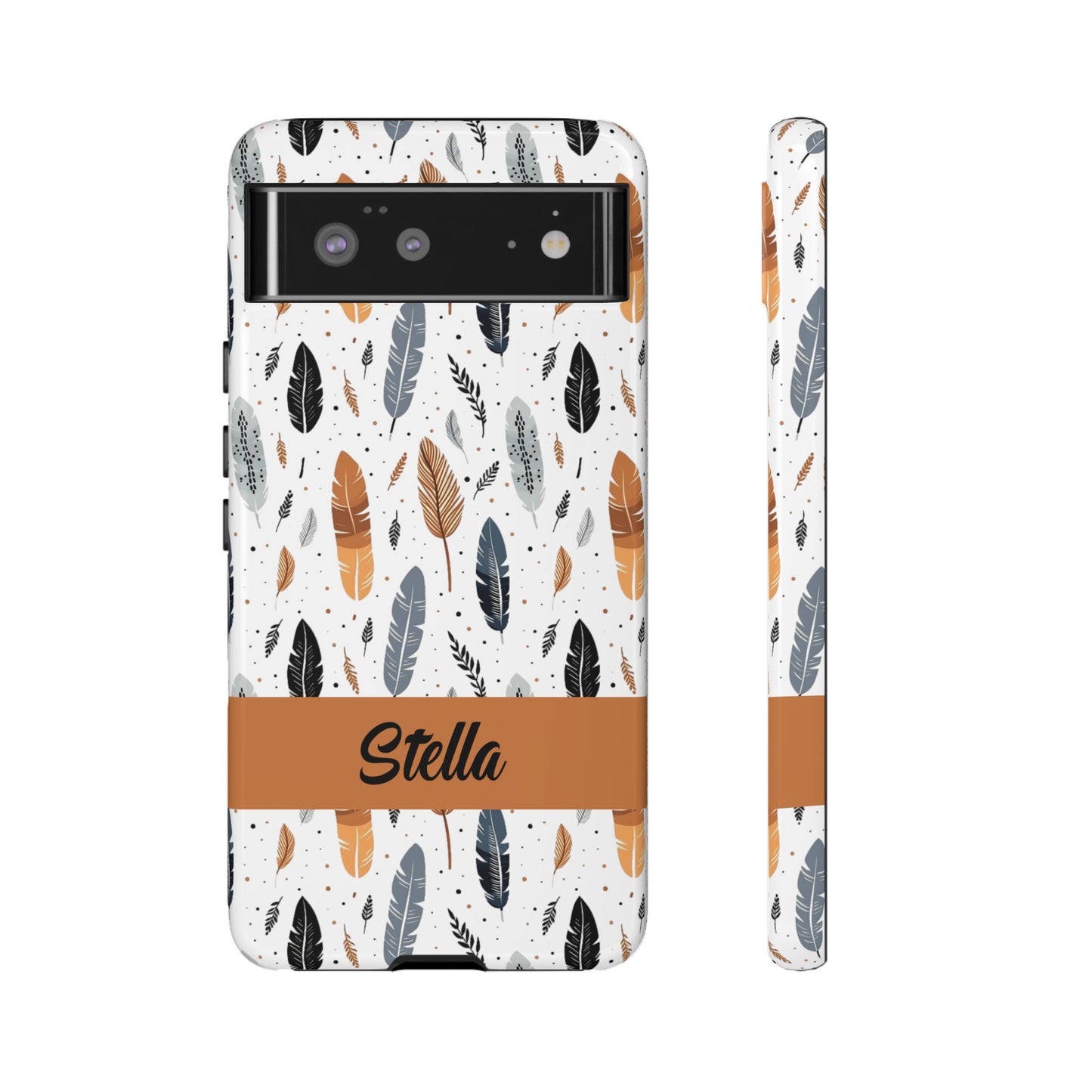 Personalized Whispering Feathers Samsung, Google Pixel and iPhone Case, Custom Name Case.