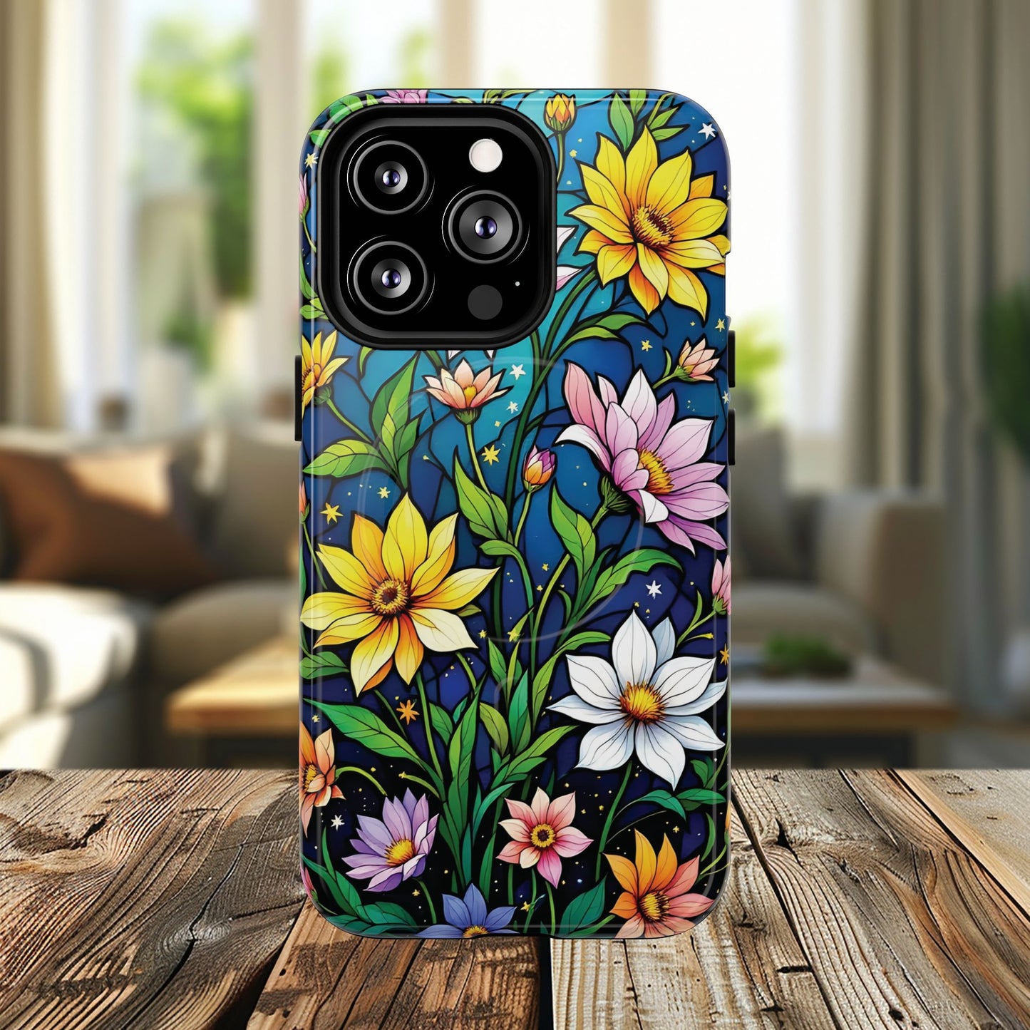 Flower Garden Stained Glass Phone Case, Tough Magnetic Cases, Floral Phone Cover, Durable Phone Accessories, Spring Gift, Birthday Present
