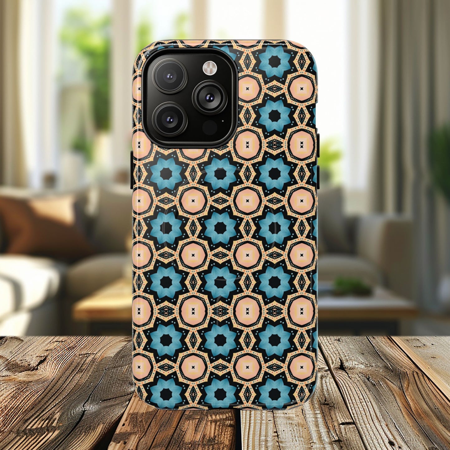 Sahara Star Mosaic Colorful Geometric iPhone Cases, Tough Magnetic iPhone Cases, Vibrant Design iPhone Cover, Durable iPhone Protection, Stylish Tech Accessories.