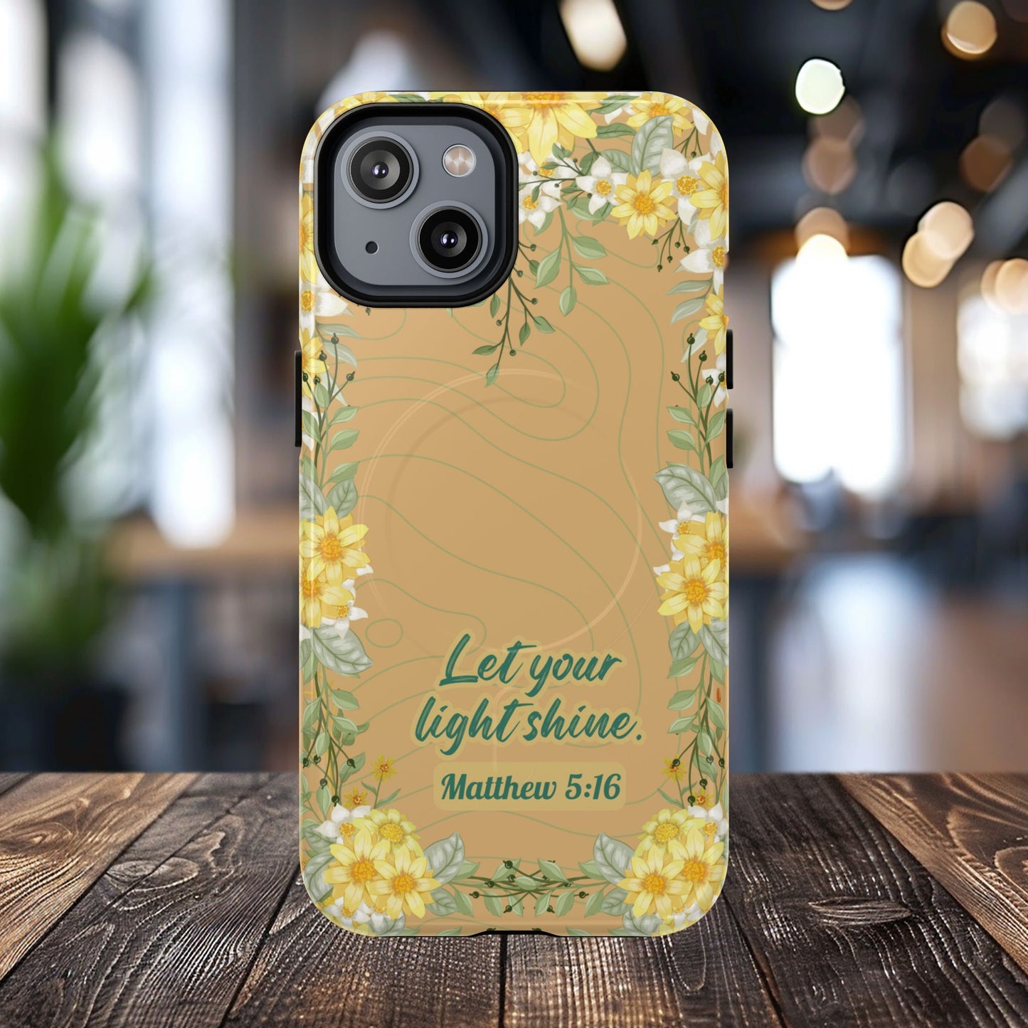 Let your Light Shine Matthew 5:16, Inspirational Gift, Tough iPhone Magnetic Case Scripture, Floral Bible Verse, MagSafe® iPhone® Tough Case, iPhone 14, iPhone 15, iPhone 16, Pro, Pro Max, Plus.