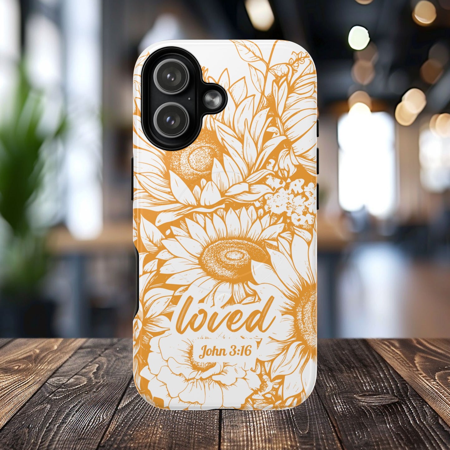 Loved John 3:16, Inspirational Gift, Tough iPhone Magnetic Case Scripture, Sunflower Bible Verse, MagSafe® iPhone® Tough Case, iPhone 14, iPhone 15, iPhone 16, Pro, Pro Max, Plus