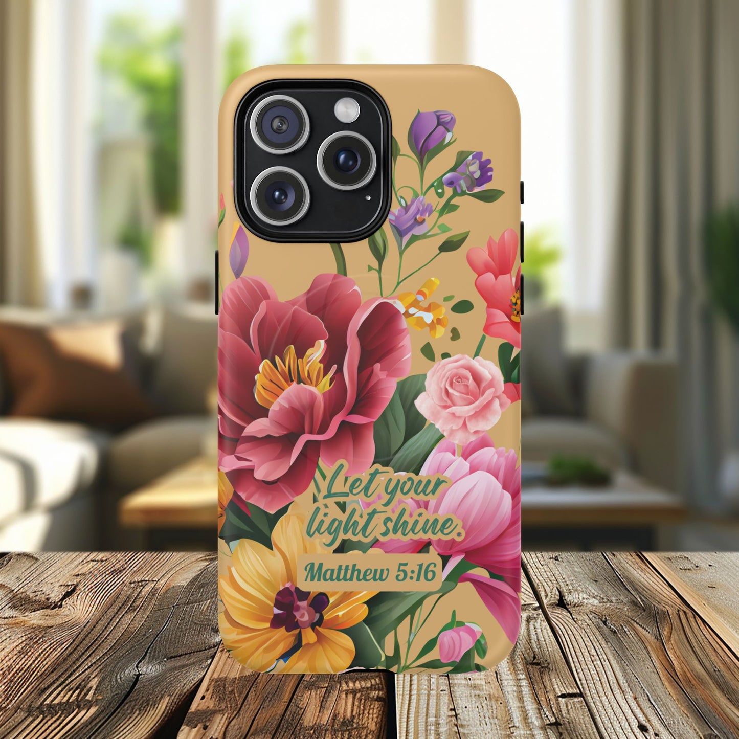 Let your Light Shine Matthew 5:16, Inspirational Gift, Tough iPhone Magnetic Case Scripture, Floral Bible Verse, MagSafe® iPhone® Tough Case, iPhone 14, iPhone 15, iPhone 16, Pro, Pro Max, Plus.