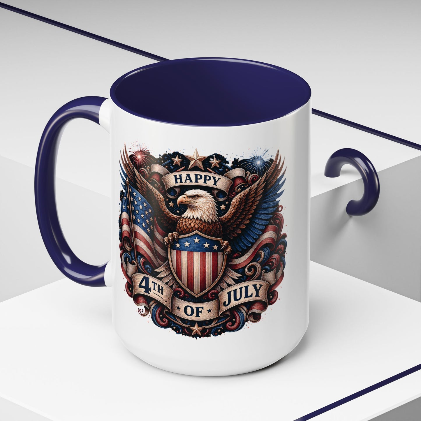 4th of July Eagle Coffee Mug — Patriotic American Flag Accent Mug (11/15oz)