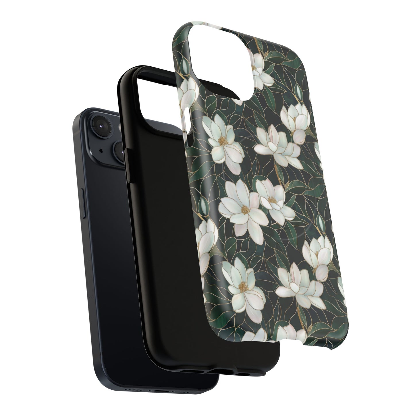Midnight Magnolia Tough iPhone Magnetic Case, Stylish Stained Glass iPhone Protection, Nature Lover Gift, Spring Vibes