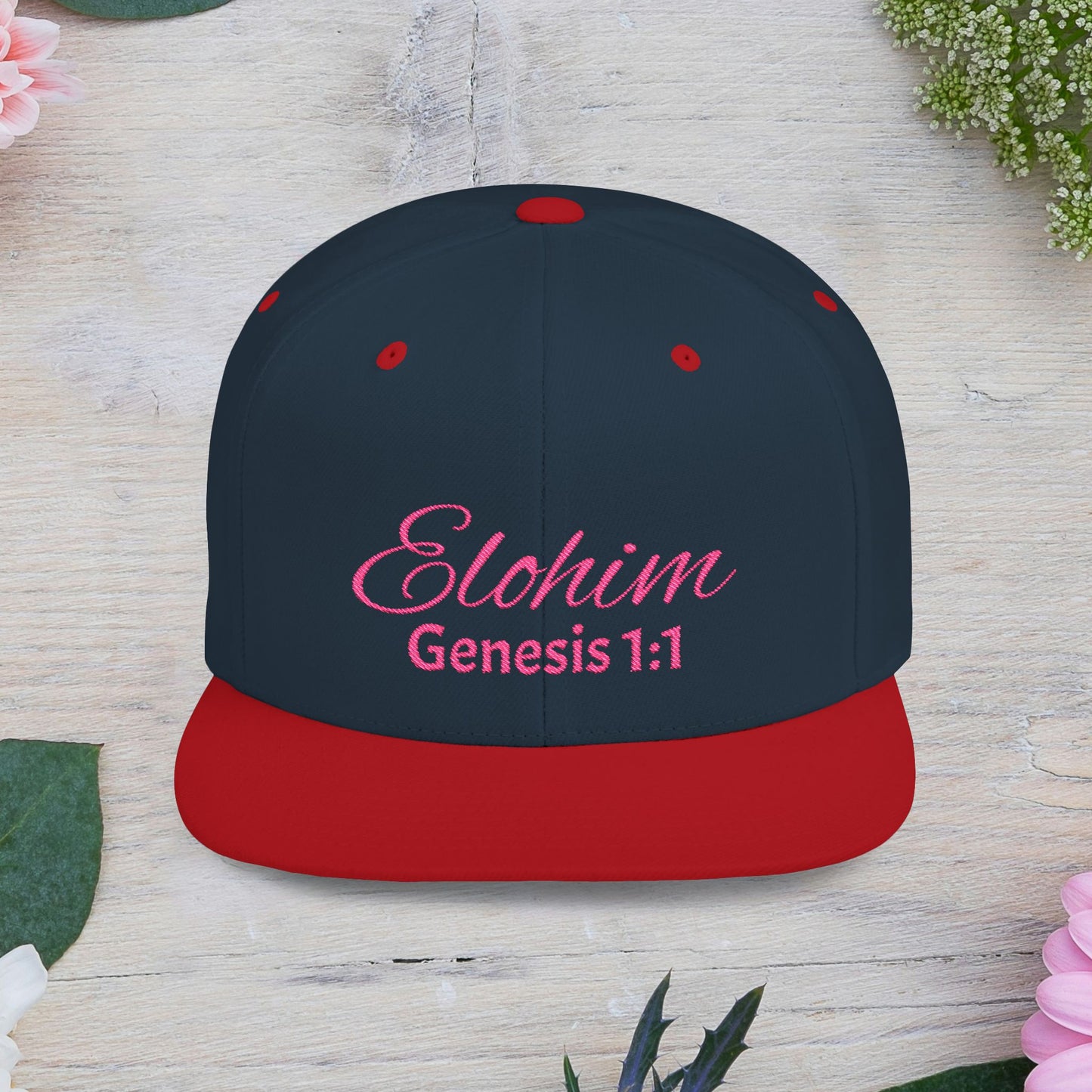 Pink Elohim Snapback Cap - Faith-Inspired Flat Bill Hat, Baseball Hat, Perfect for Gifts, Daily Wear, Spiritual Events